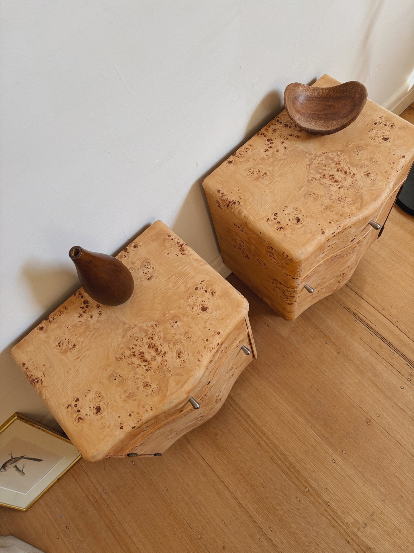 Curvy Burl Bedside Tables