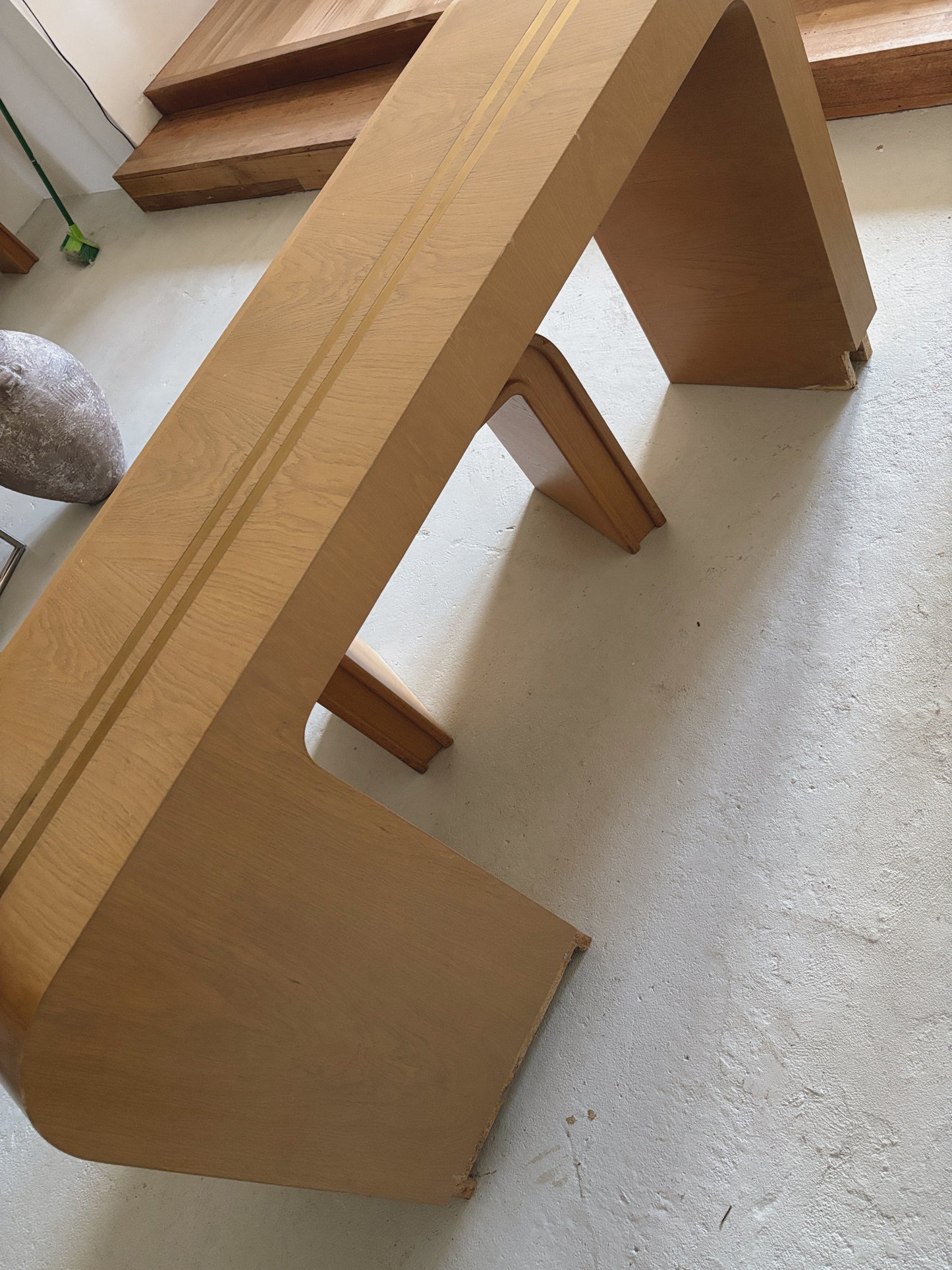 Custom 1980s Brass Inlay Desk + Stool