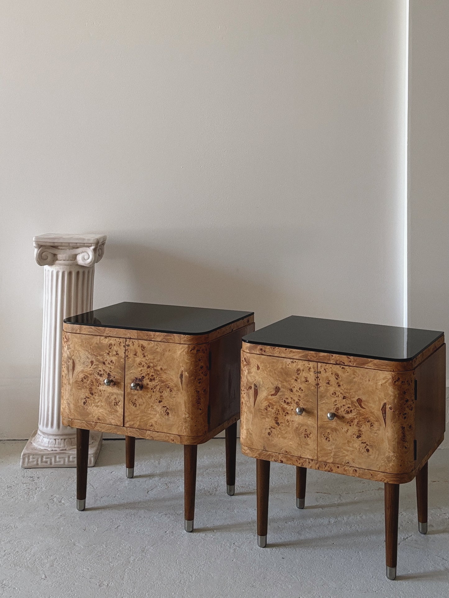 Cigar Leg Burl Bedside Tables