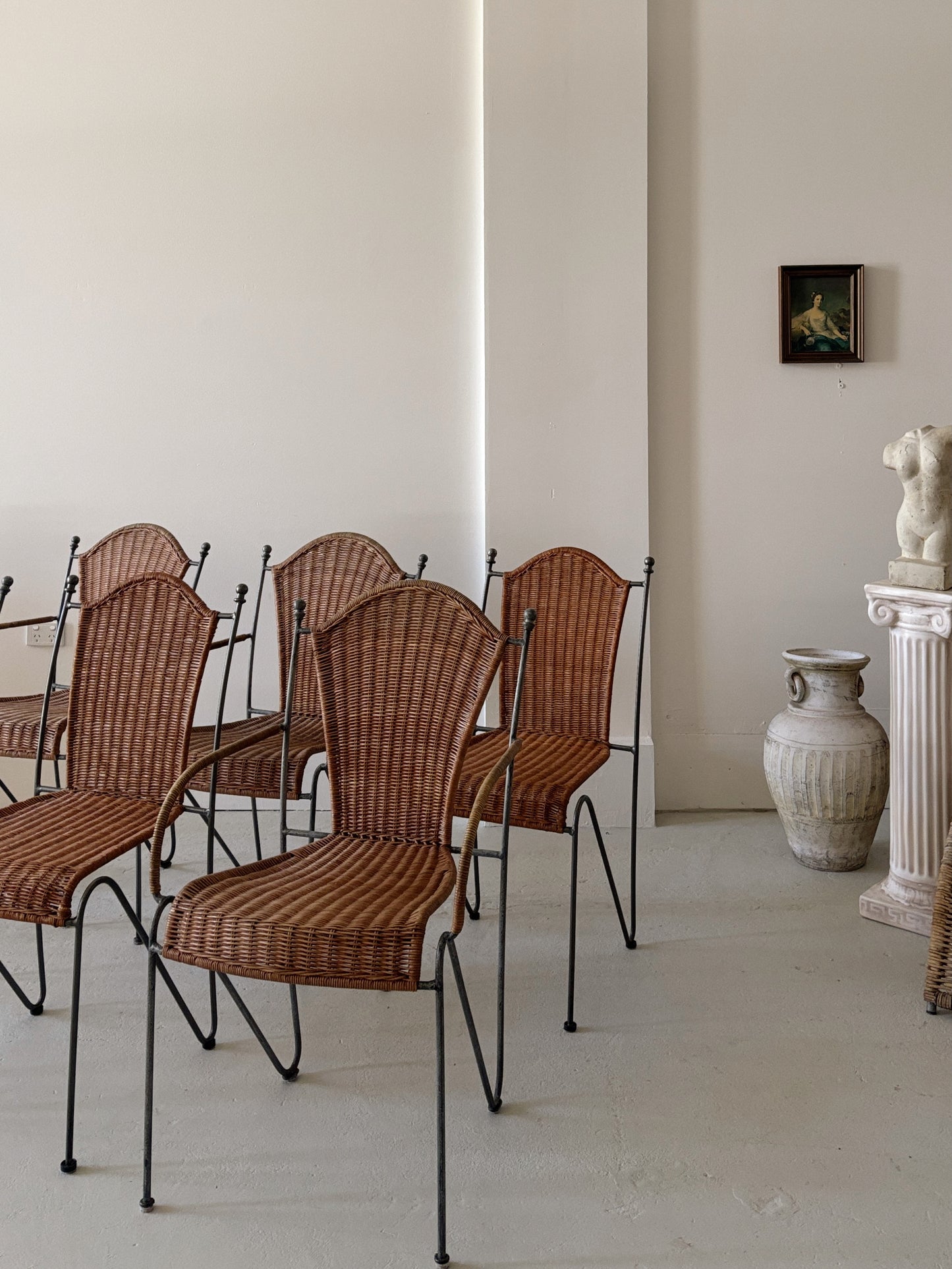 Set 6 Rattan + Steel Dining Chairs