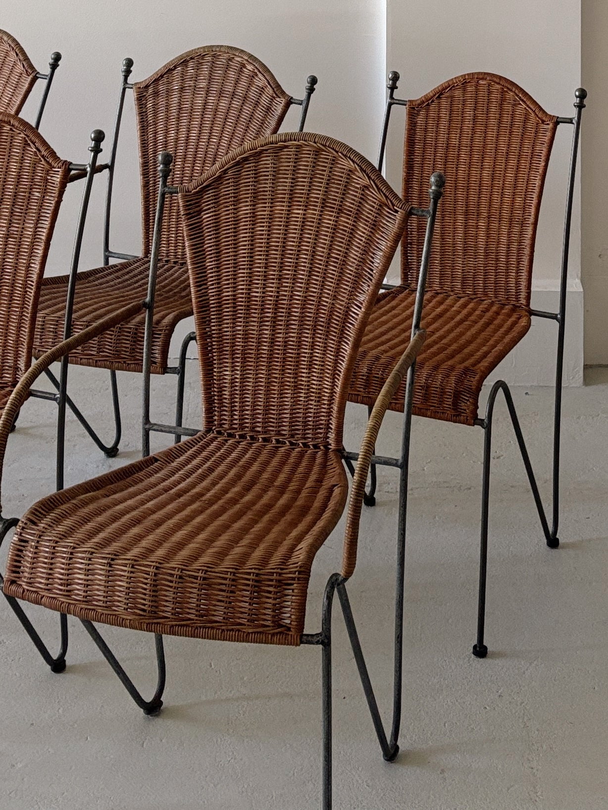 Set 6 Rattan + Steel Dining Chairs