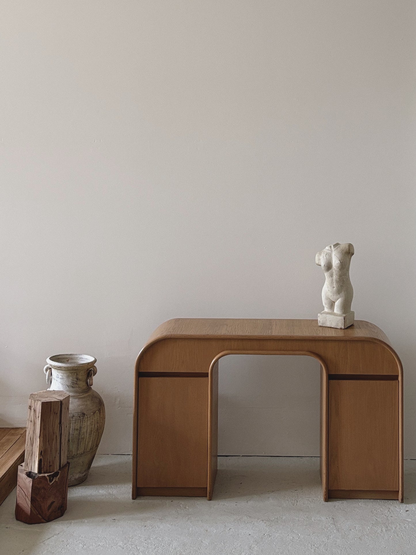 Custom 1980s Curved Oak Desk/Console