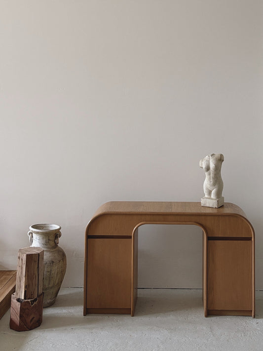 Custom 1980s Curved Oak Desk/Console