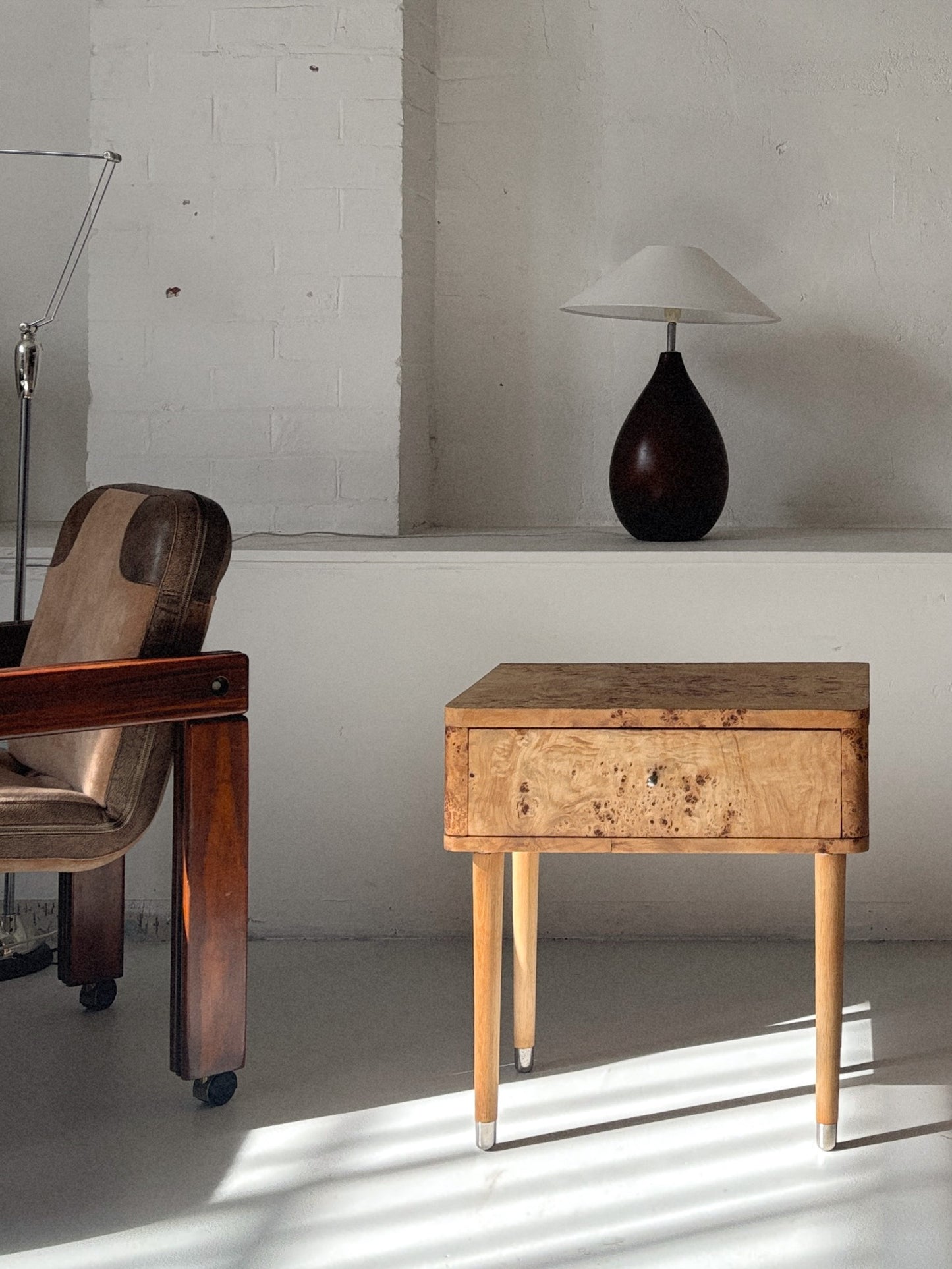 Single Draw Burl Bedside Tables