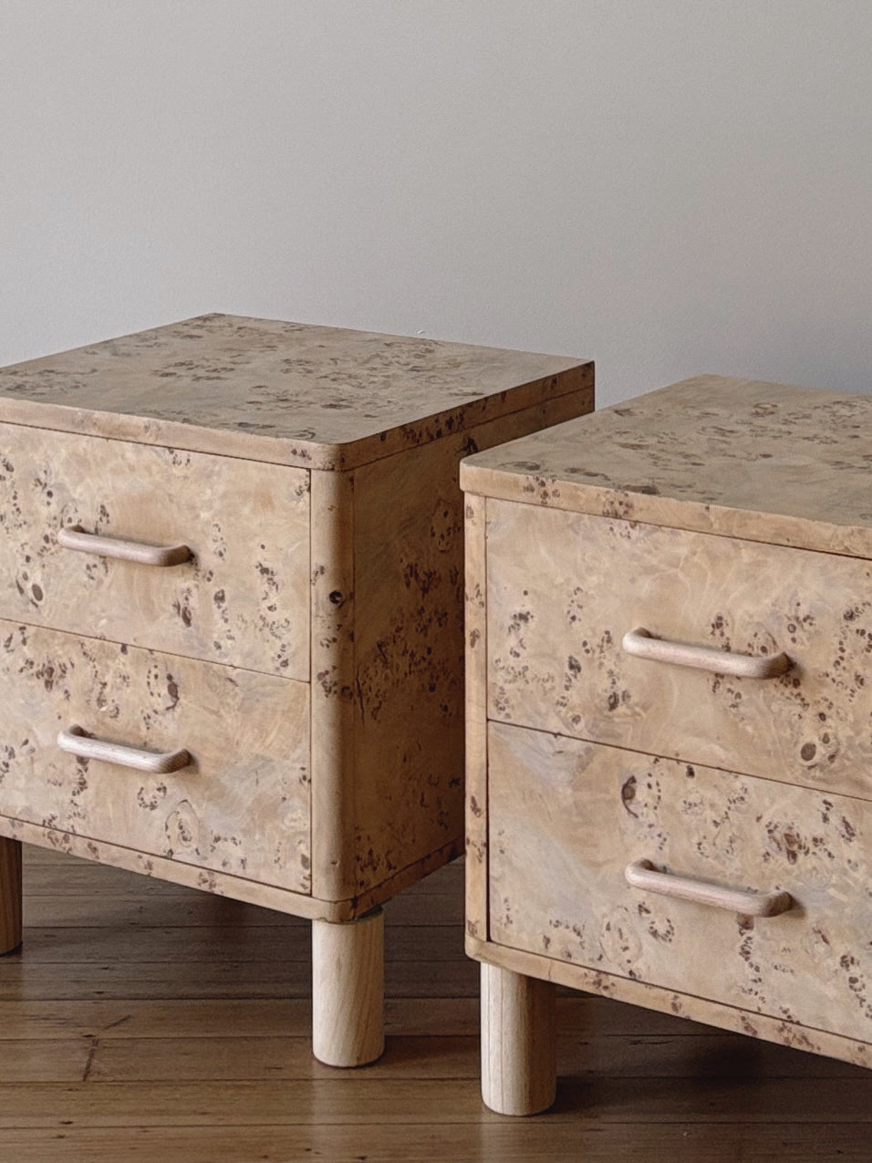 Light Burl bedside tables