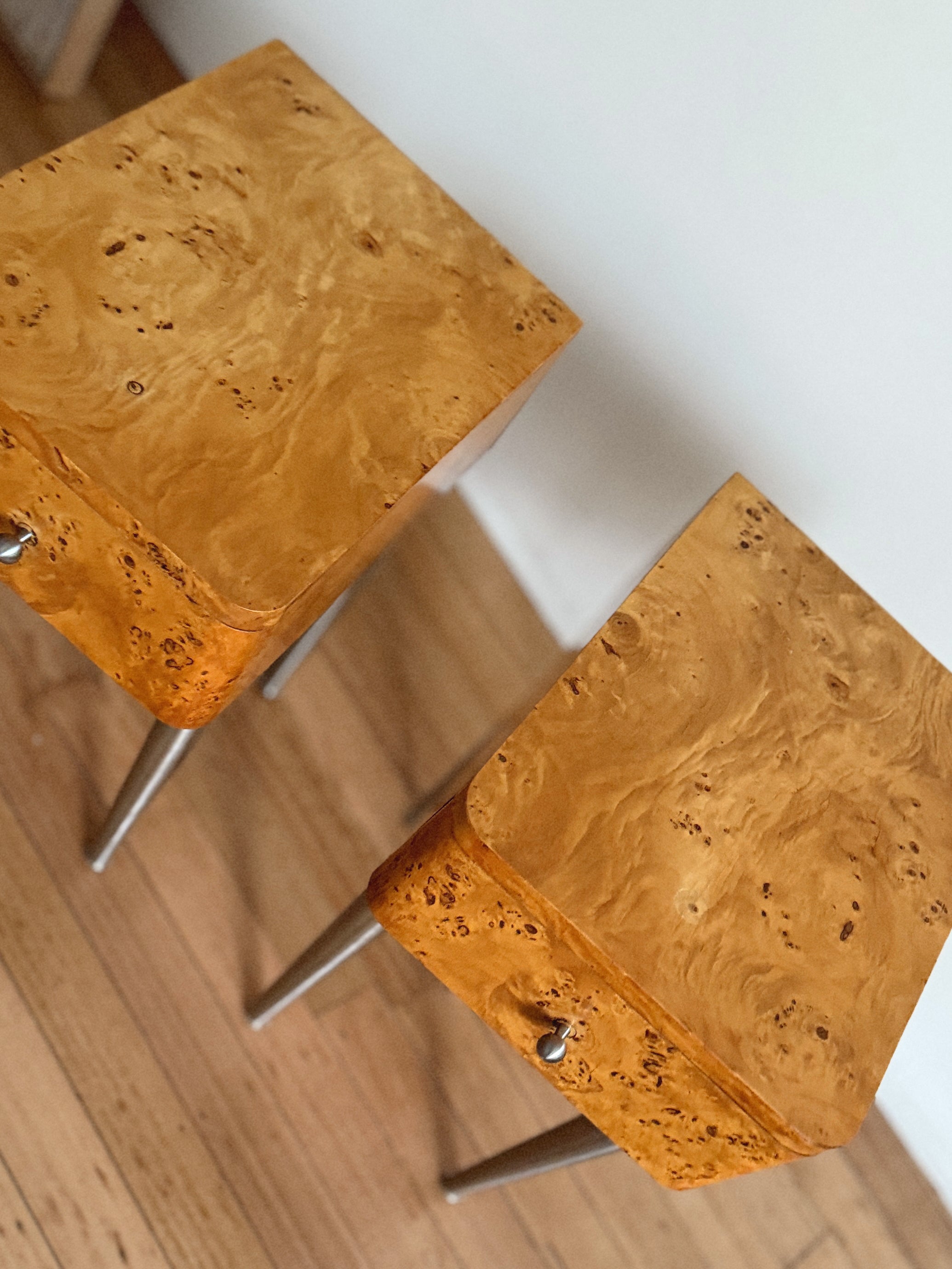 One Drawer Burl Bedside Tables