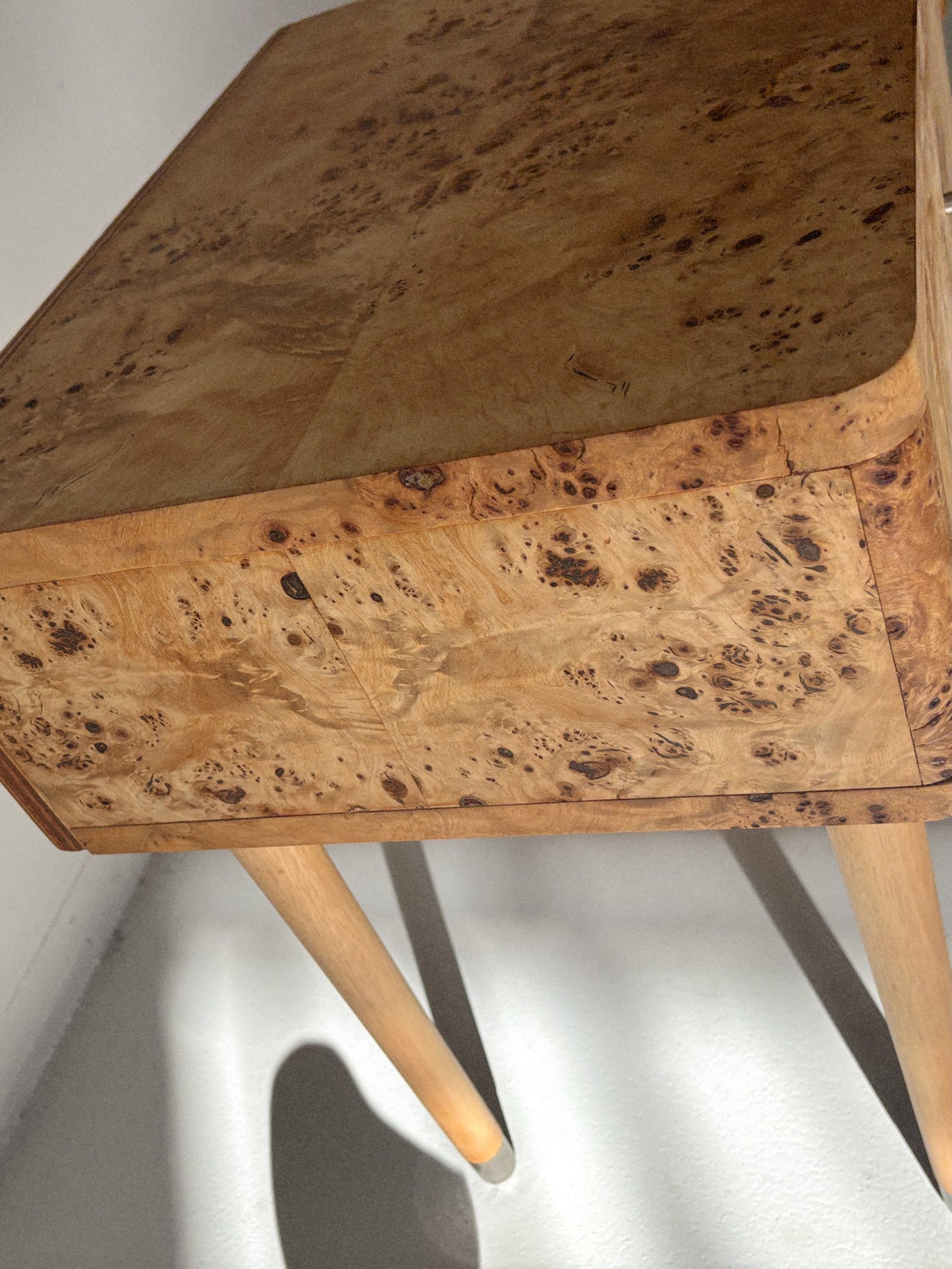 Single Draw Burl Bedside Tables