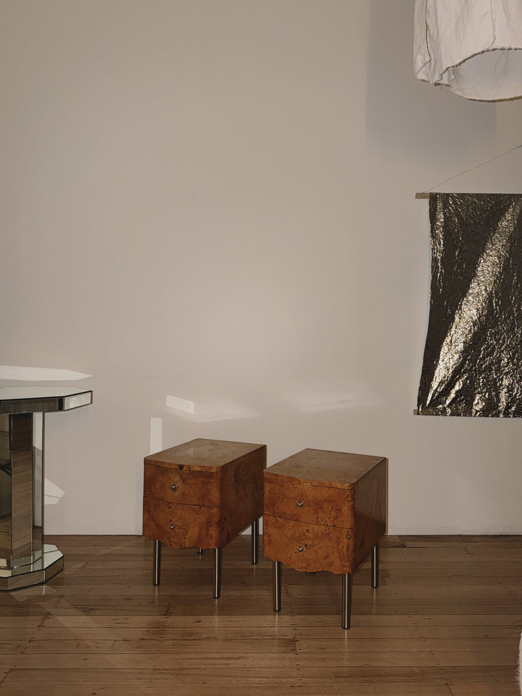 Wave Front Burl Bedside Tables