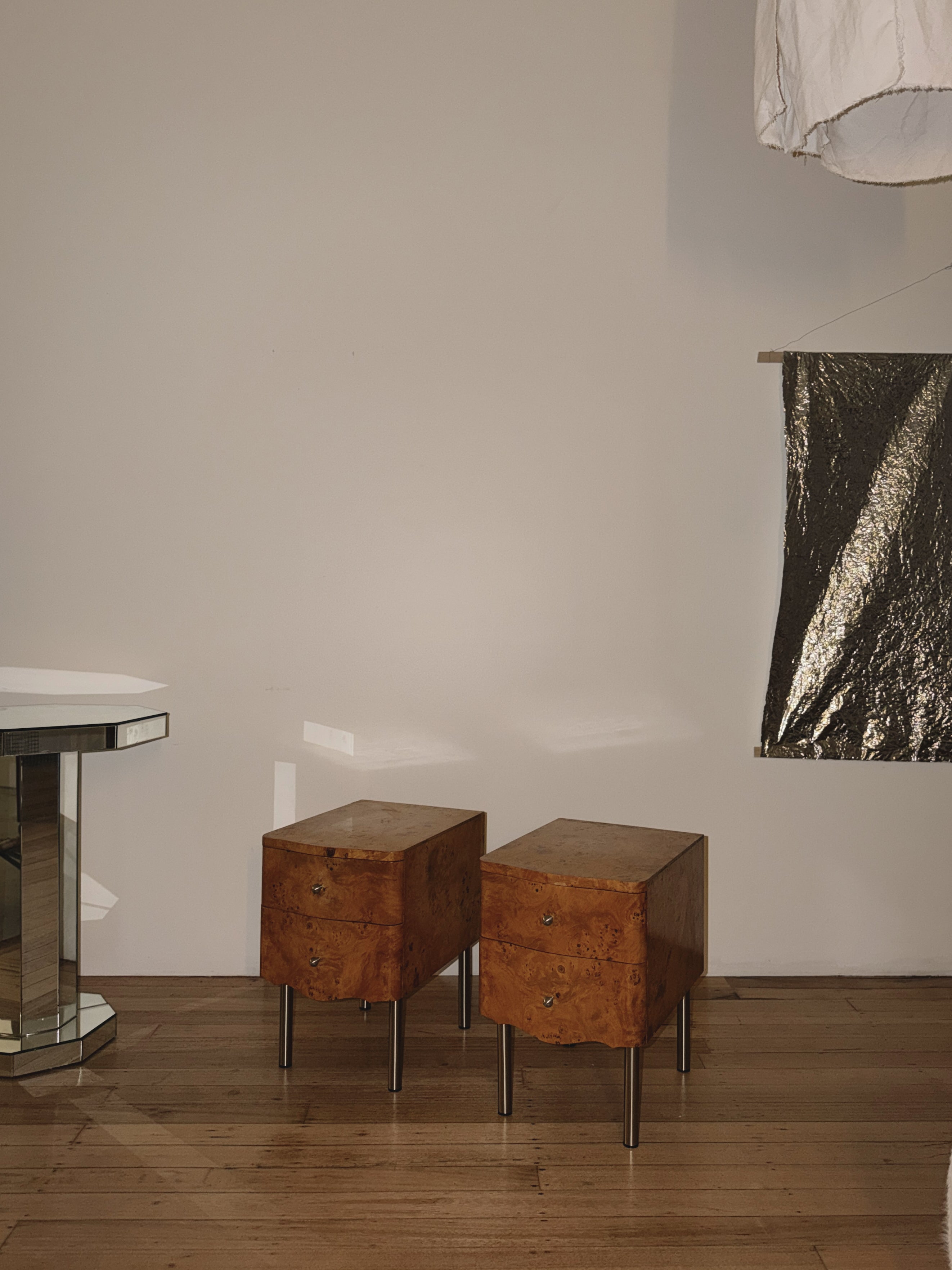 Wave Front Burl Bedside Tables