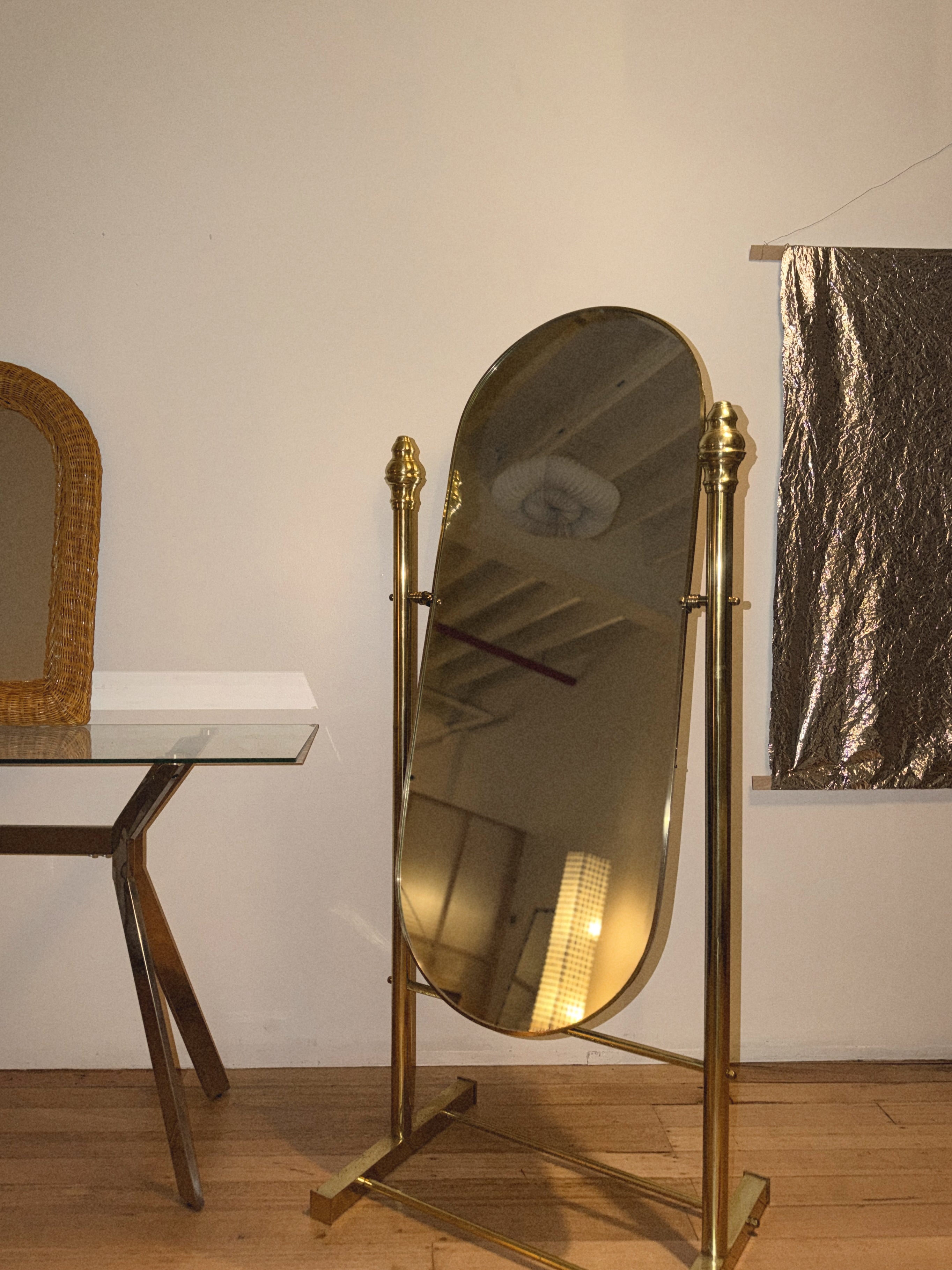 Vintage Brass Standing Mirror