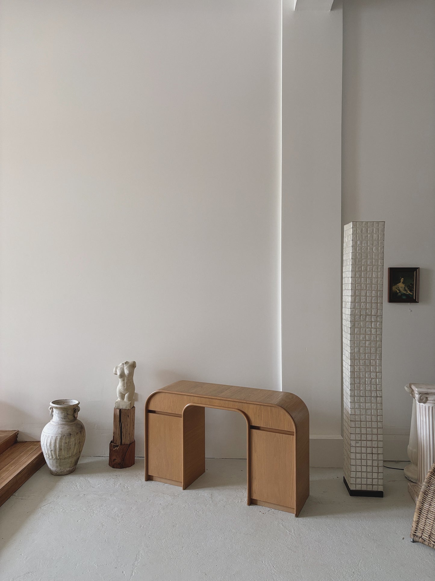 Custom 1980s Curved Oak Desk/Console