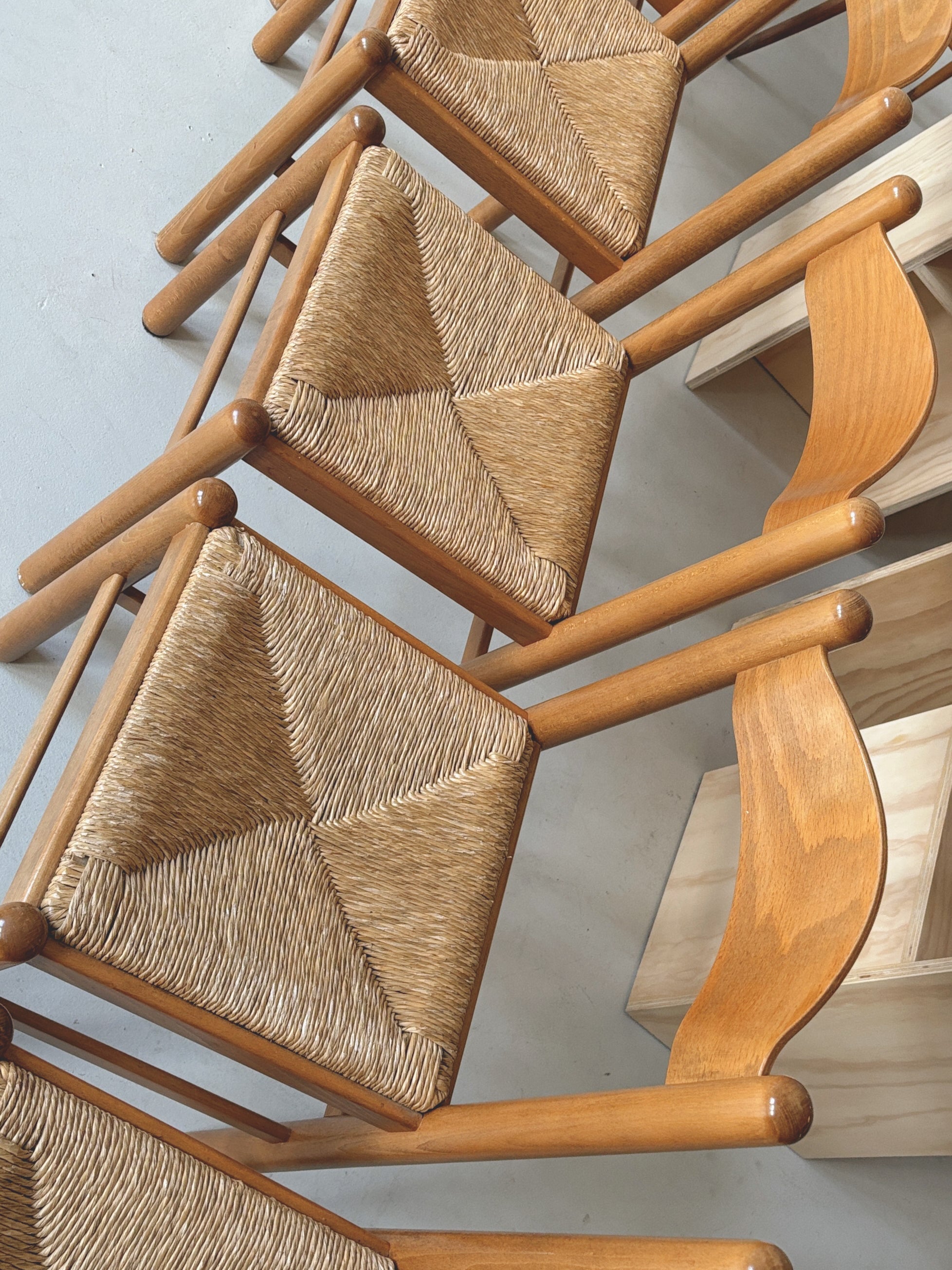 Italian Oak Rush Seat Chairs