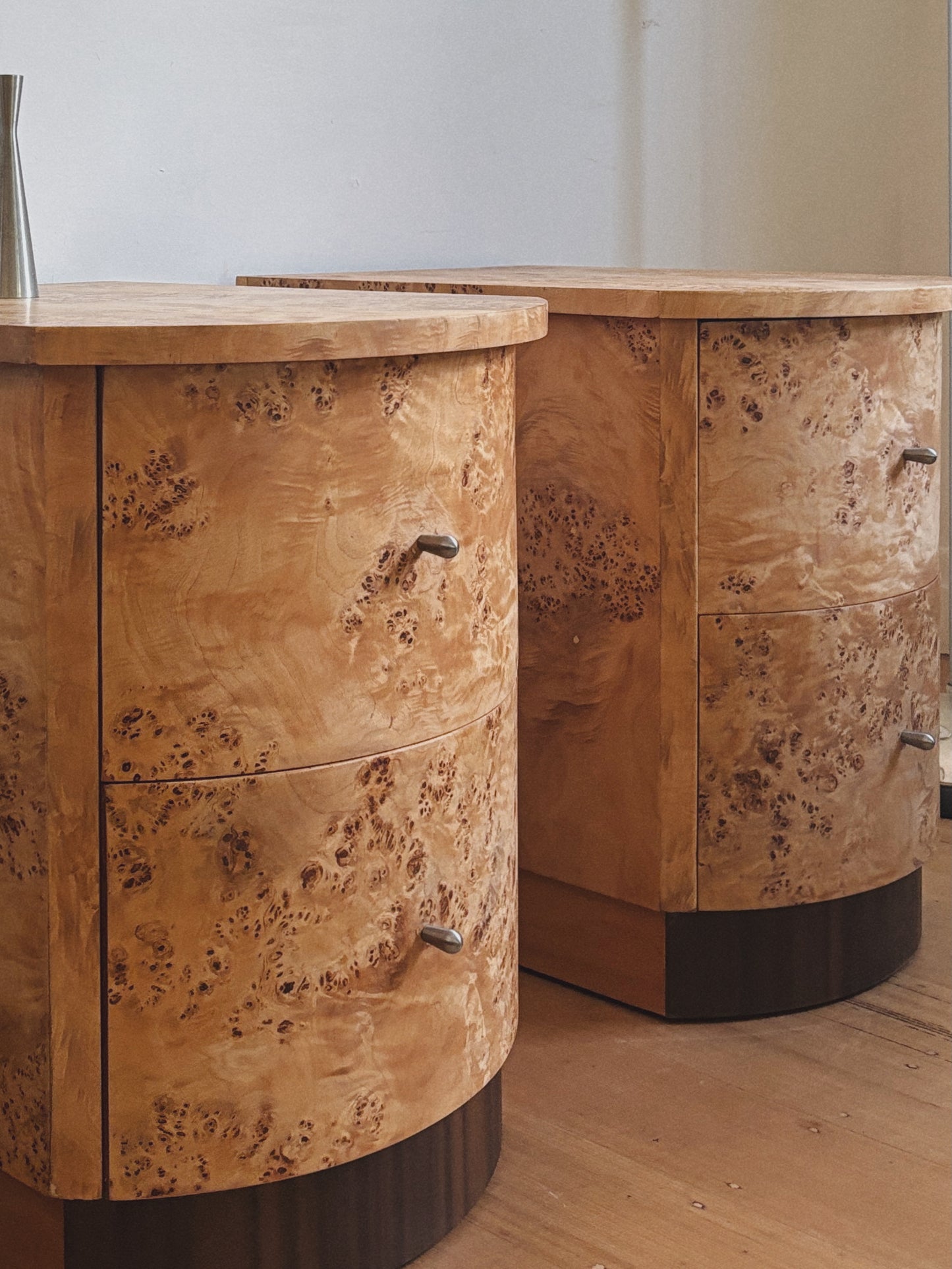 Custom Rounded Burl Bedside Tables