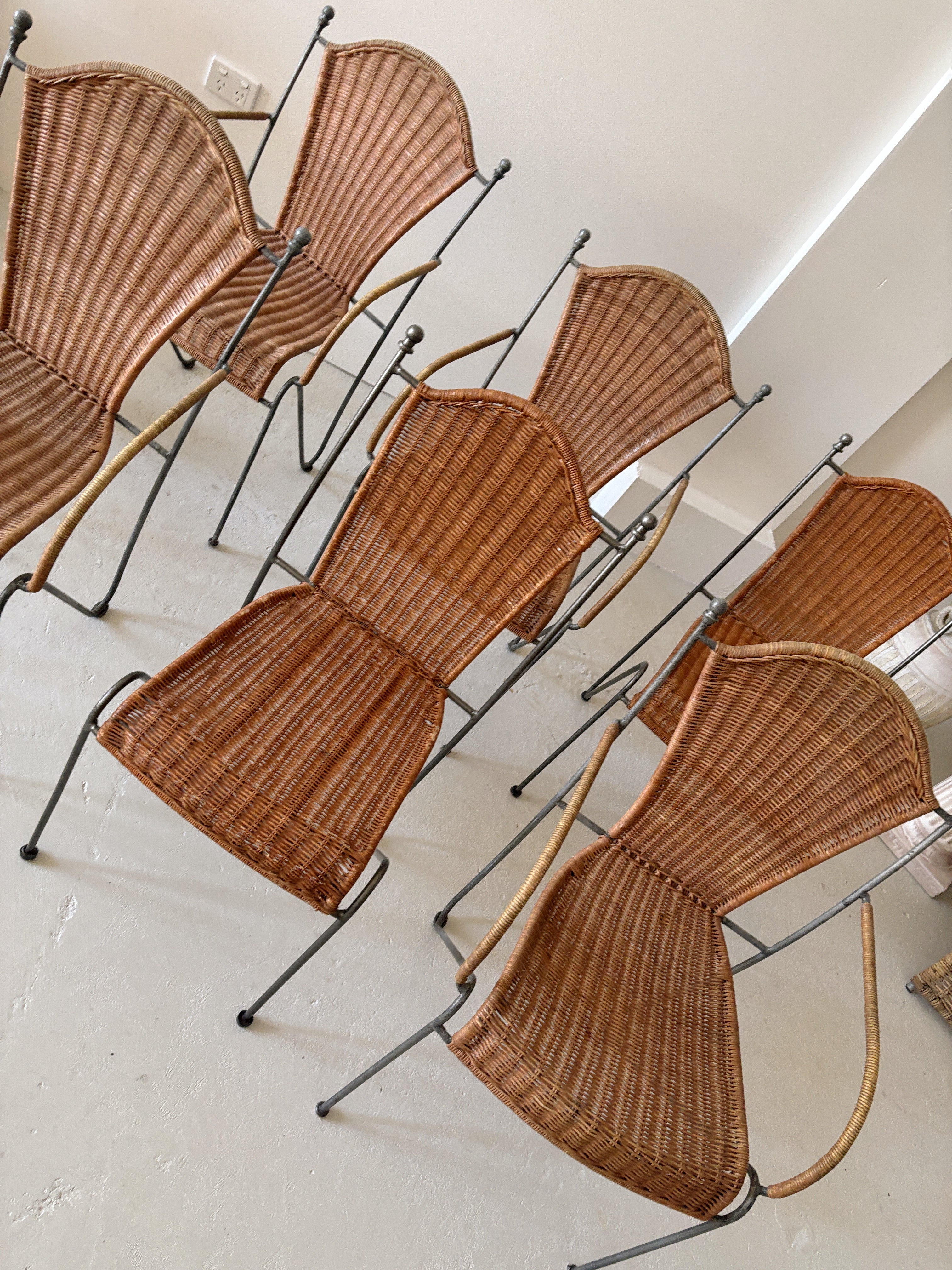 Set 6 Rattan + Steel Dining Chairs