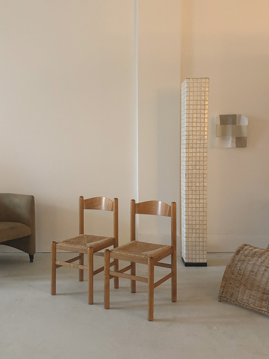 Italian Oak Rush Seat Chairs