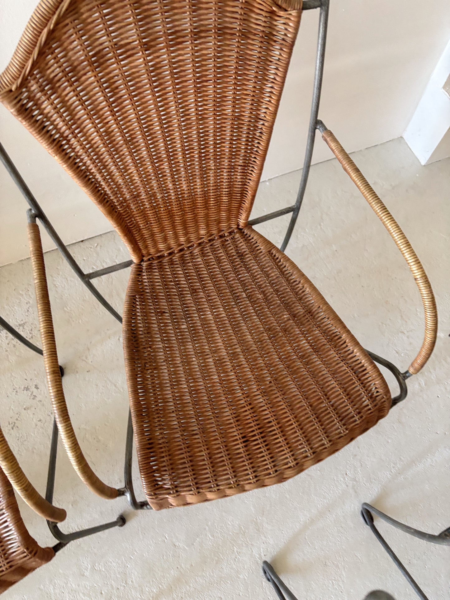 Set 6 Rattan + Steel Dining Chairs