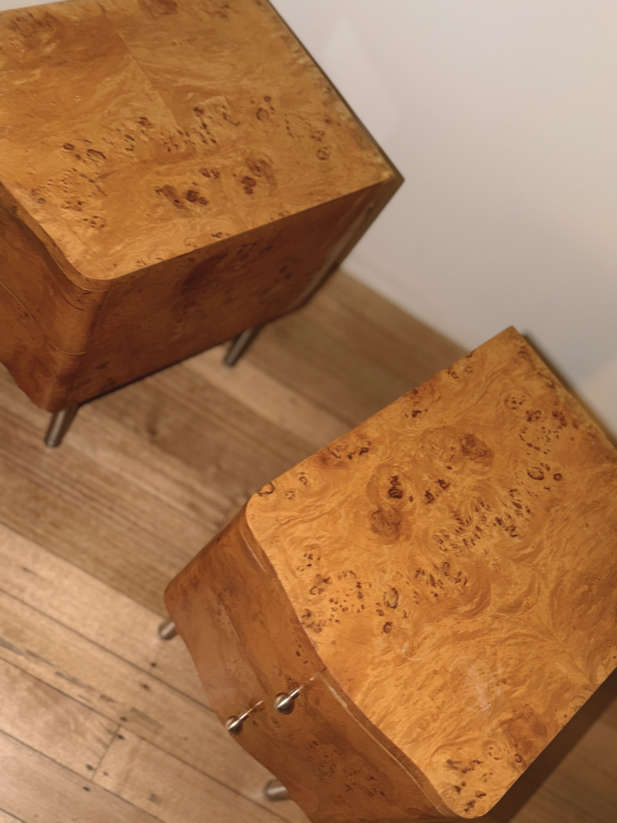 Wave Front Burl Bedside Tables