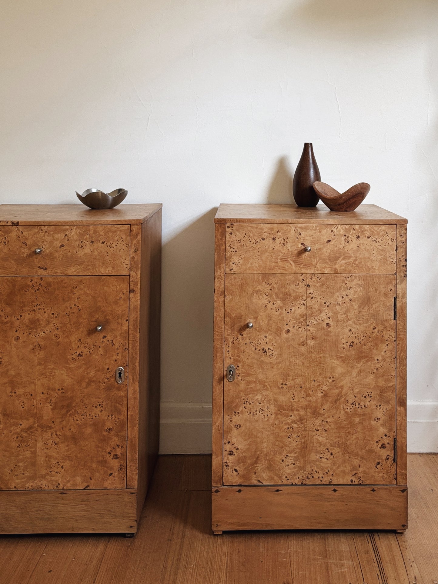 Minimalist Burlwood Bedside Tables