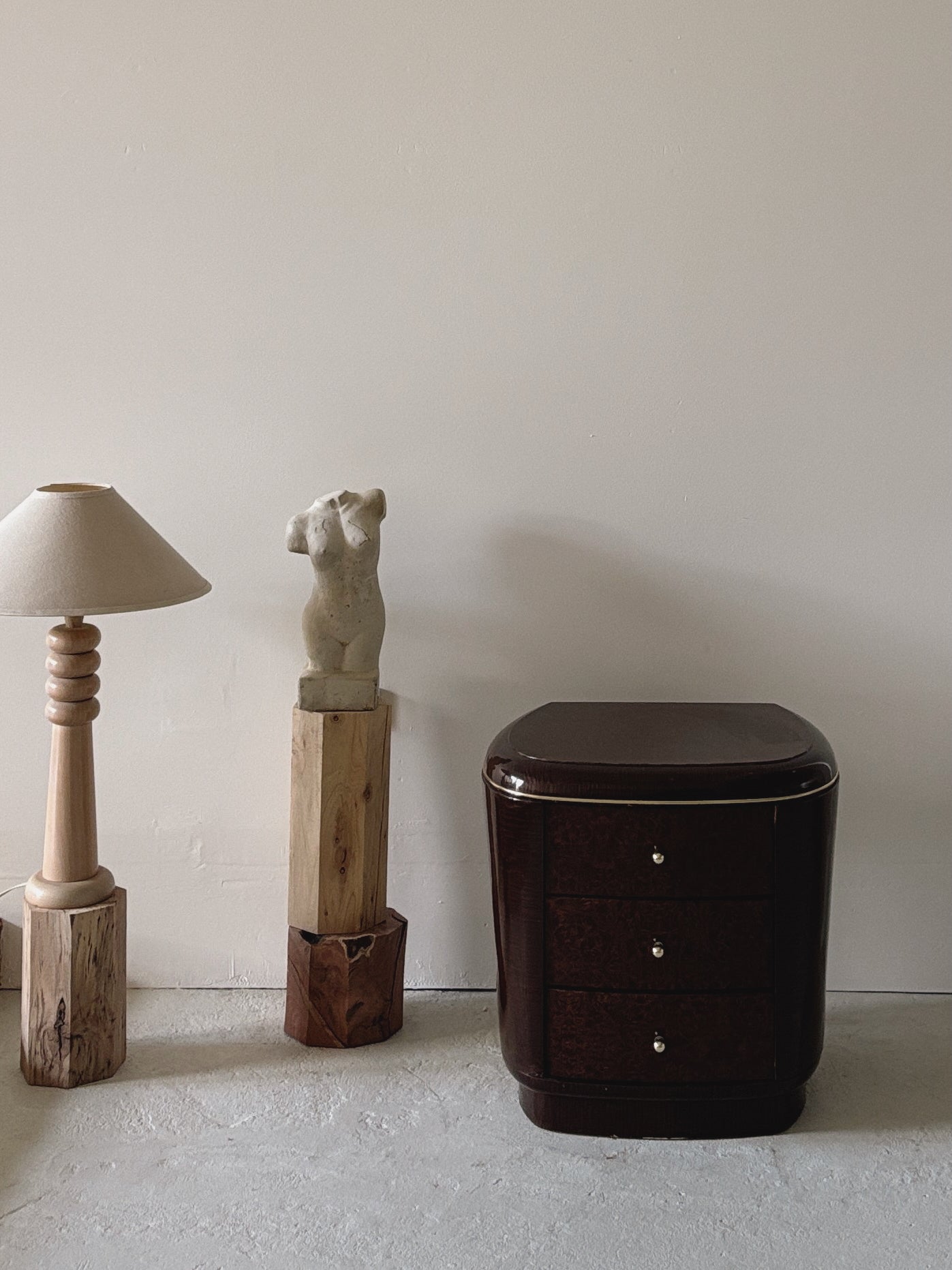 1990s Glossy Burl Bedside Tables