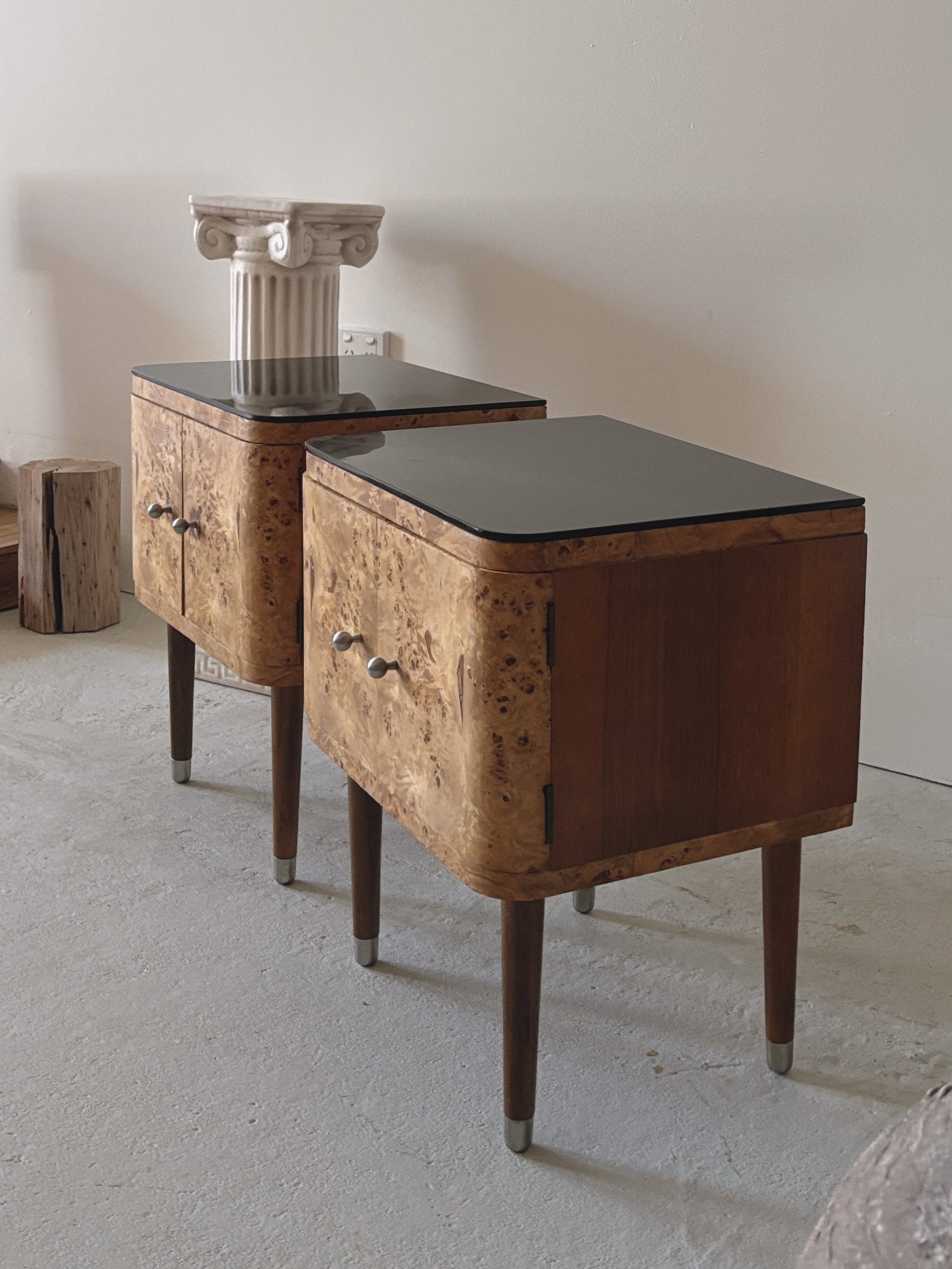 Cigar Leg Burl Bedside Tables