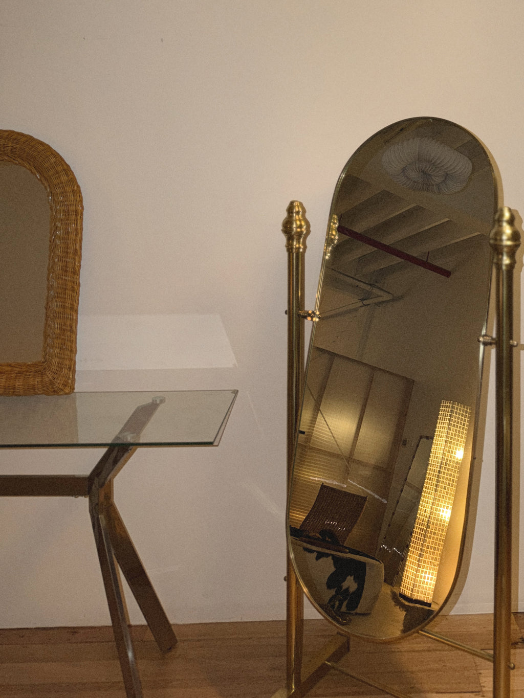 Vintage Brass Standing Mirror