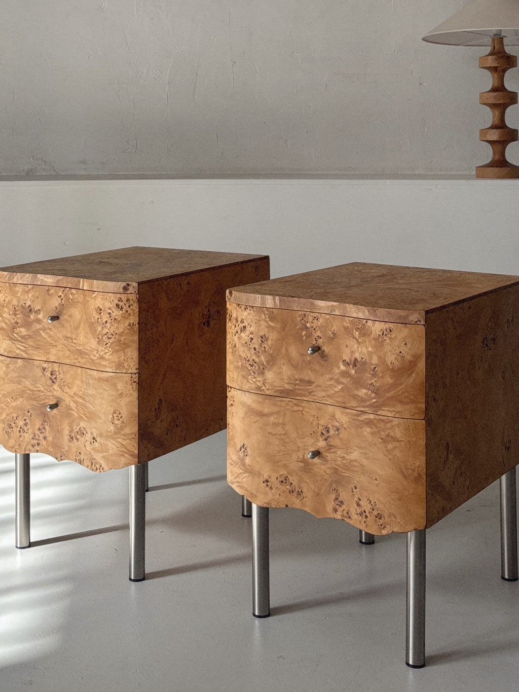 Curvy Burl Bedside Tables