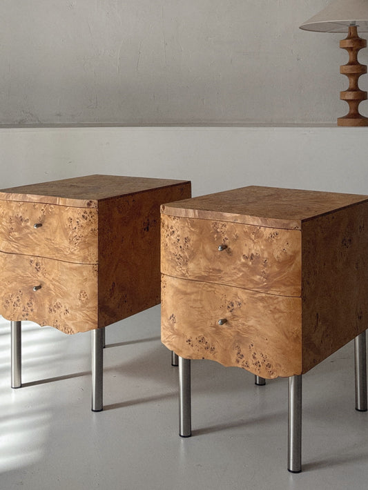 Curvy Burl Bedside Tables