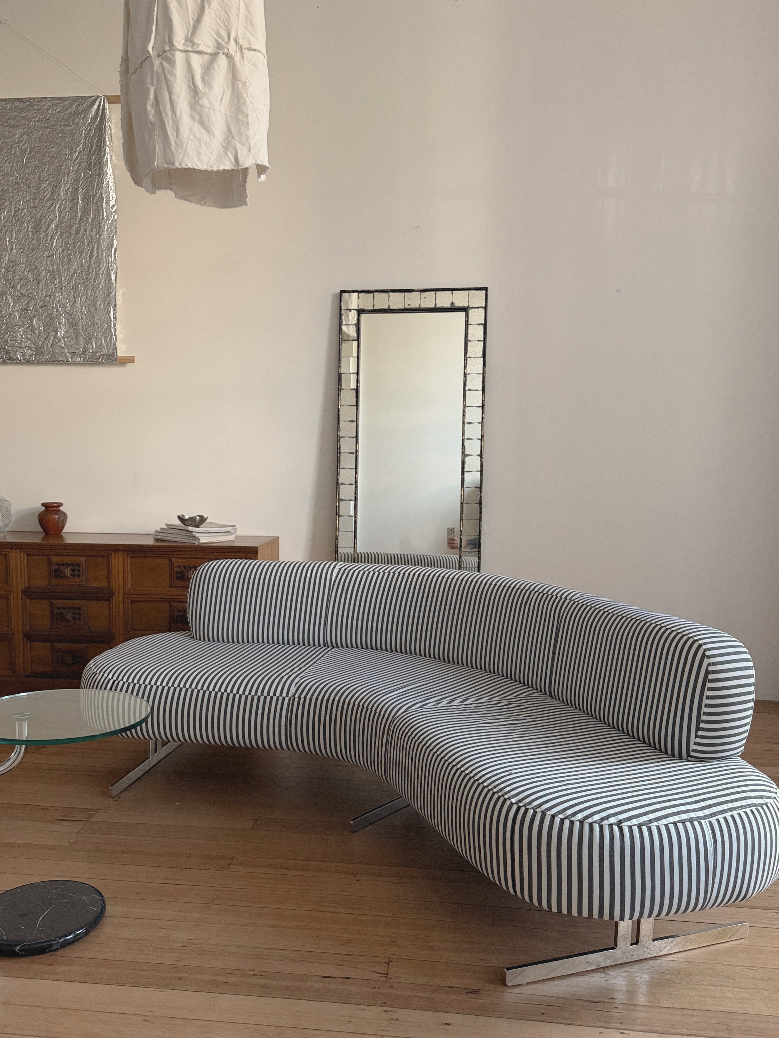 Custom Chrome + Stripe Curve Sofa