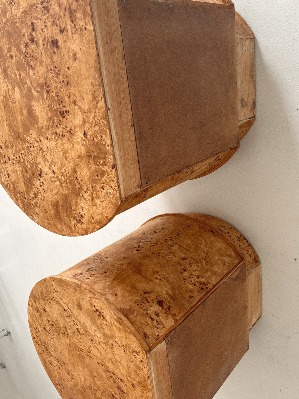 Round Vintage Burl Bedside Tables