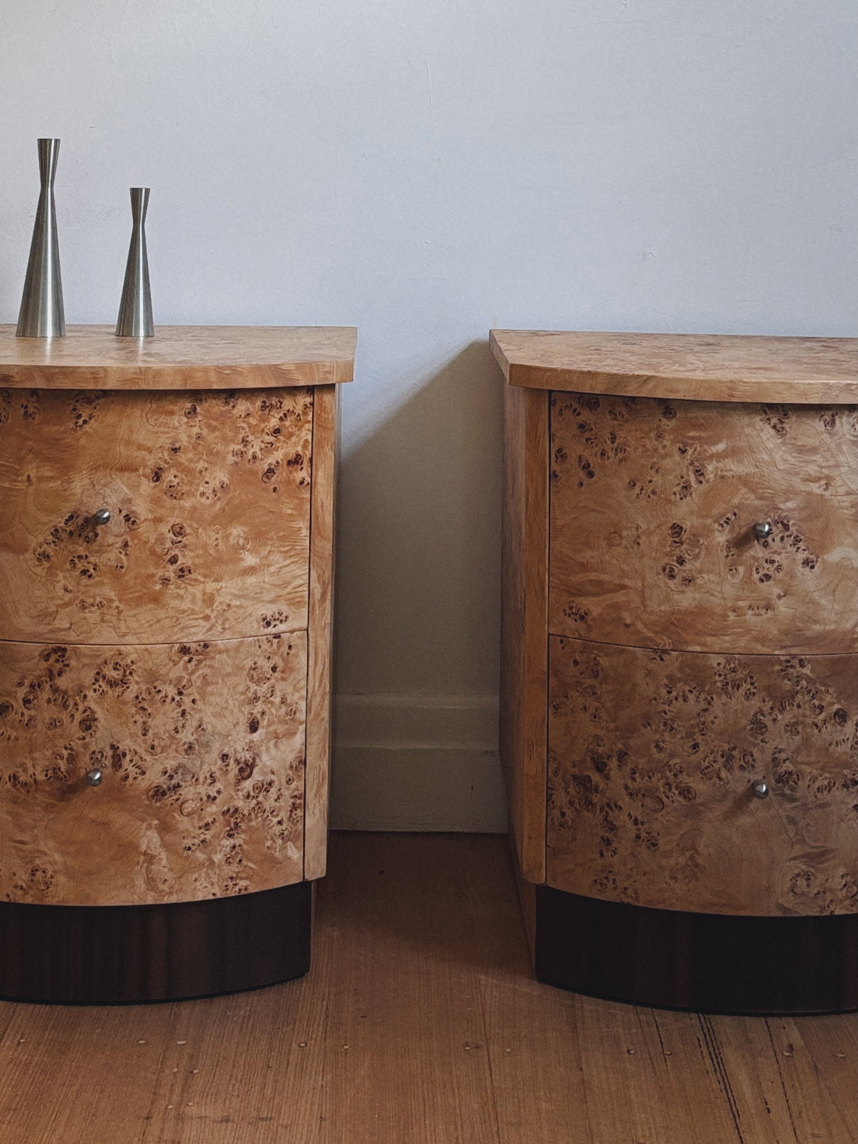 Custom Rounded Burl Bedside Tables