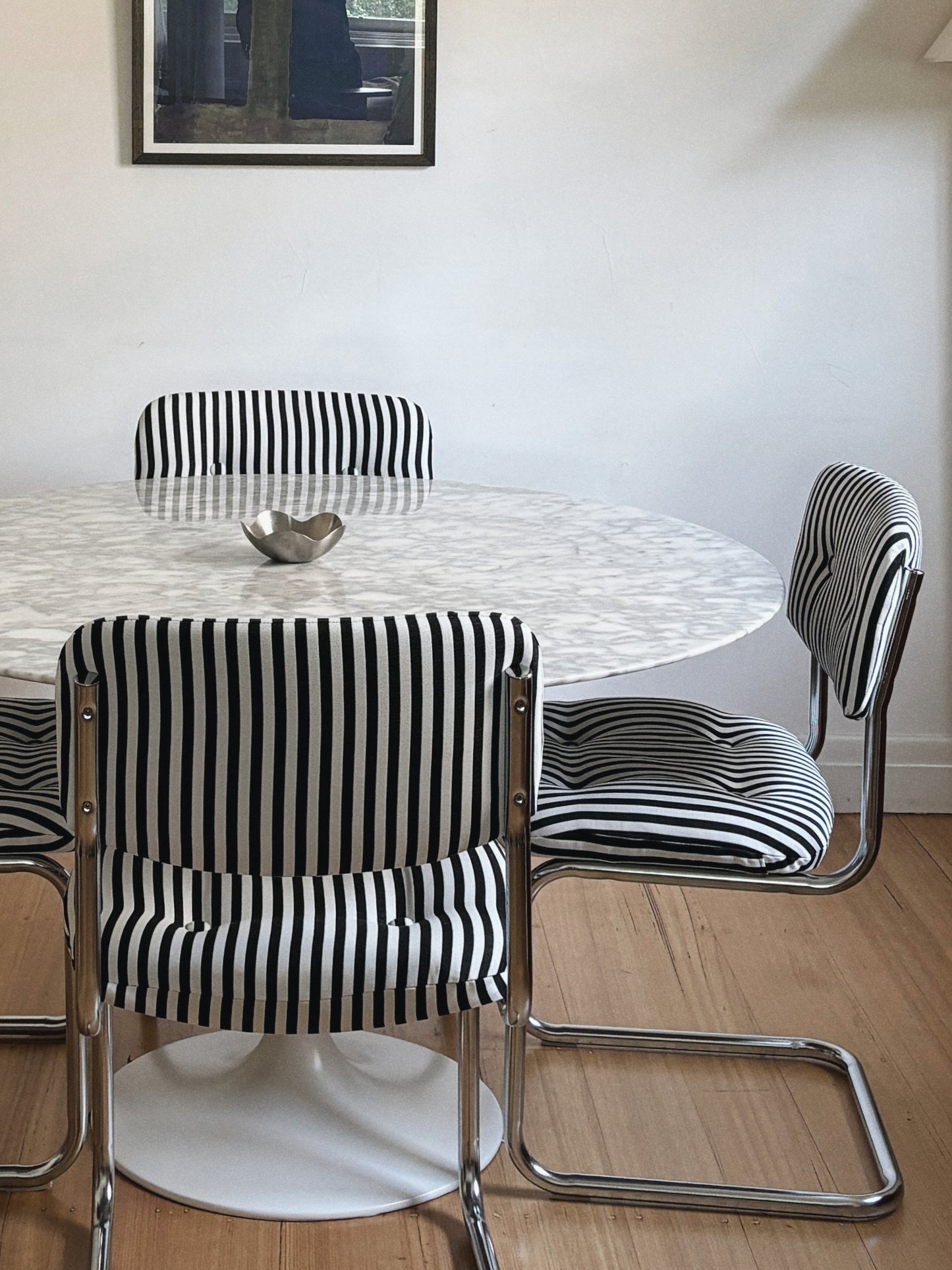 Set x 6 Chrome + Stripe Cantilever Chairs