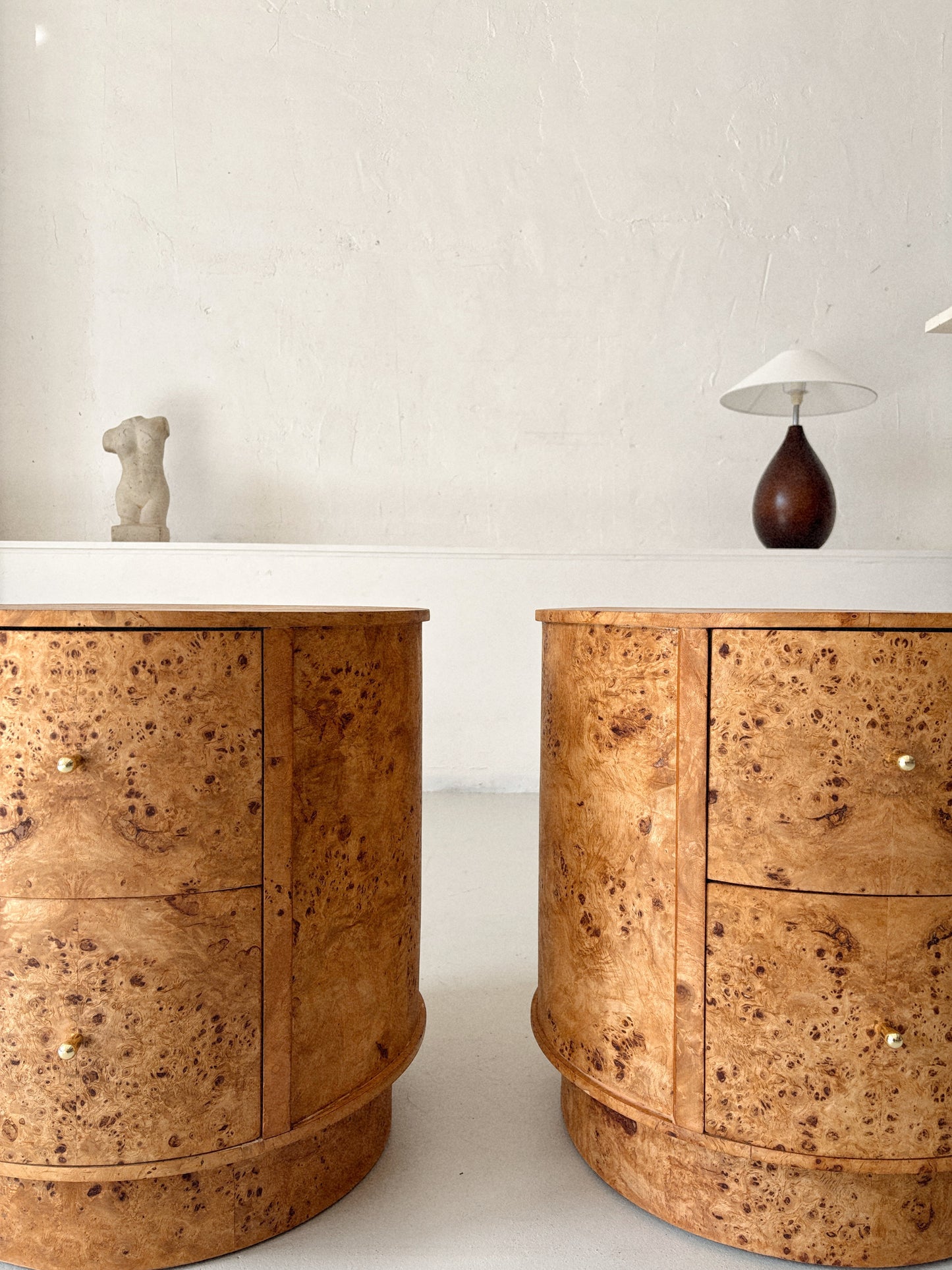 Round Vintage Burl Bedside Tables