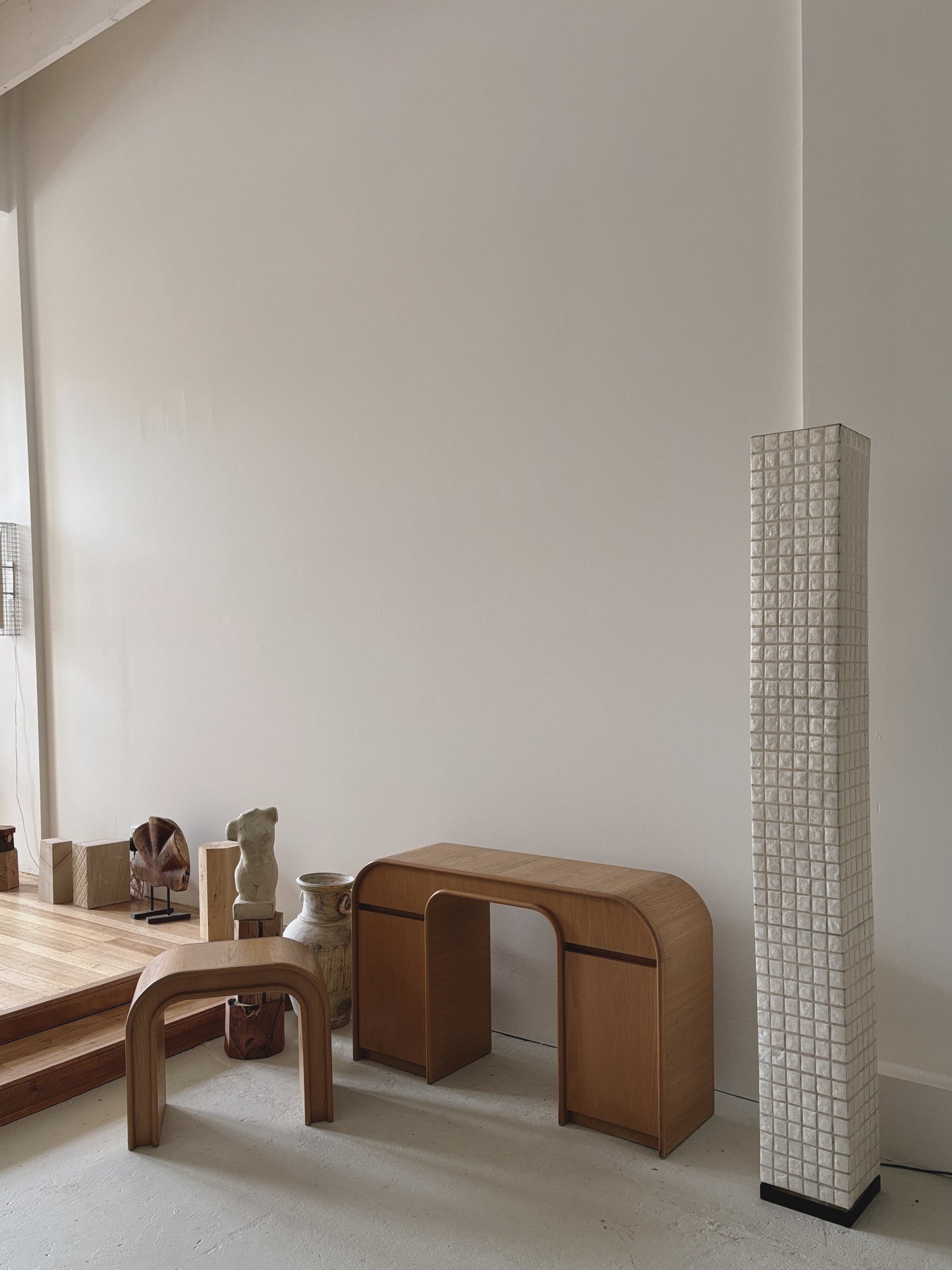 Custom 1980s Curved Oak Desk/Console