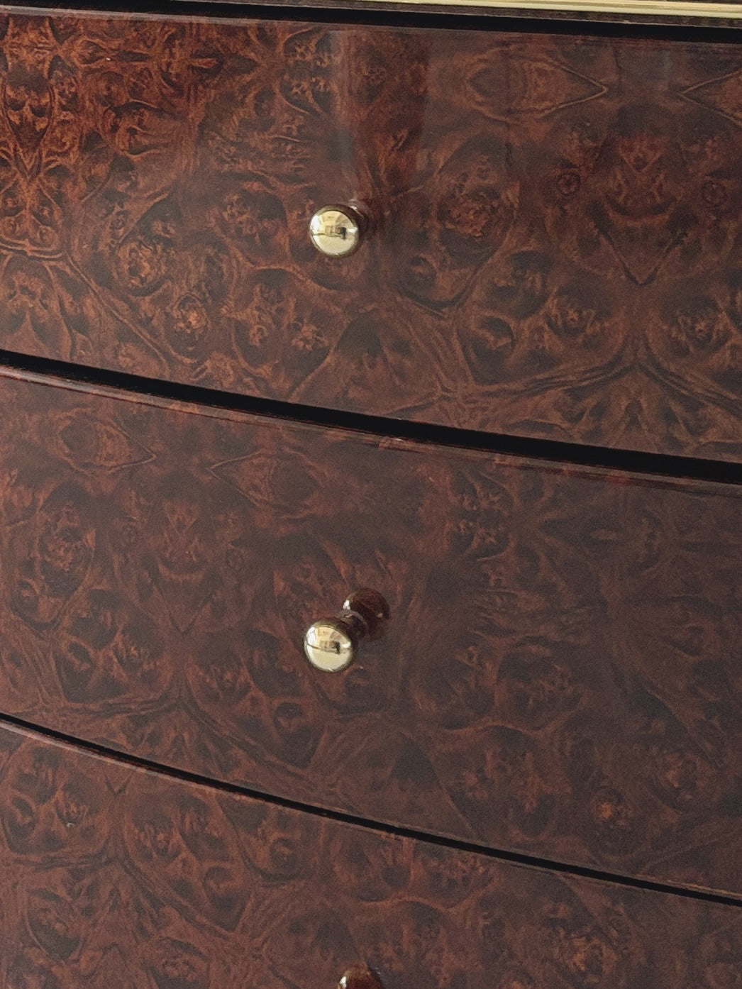 1990s Glossy Burl Bedside Tables