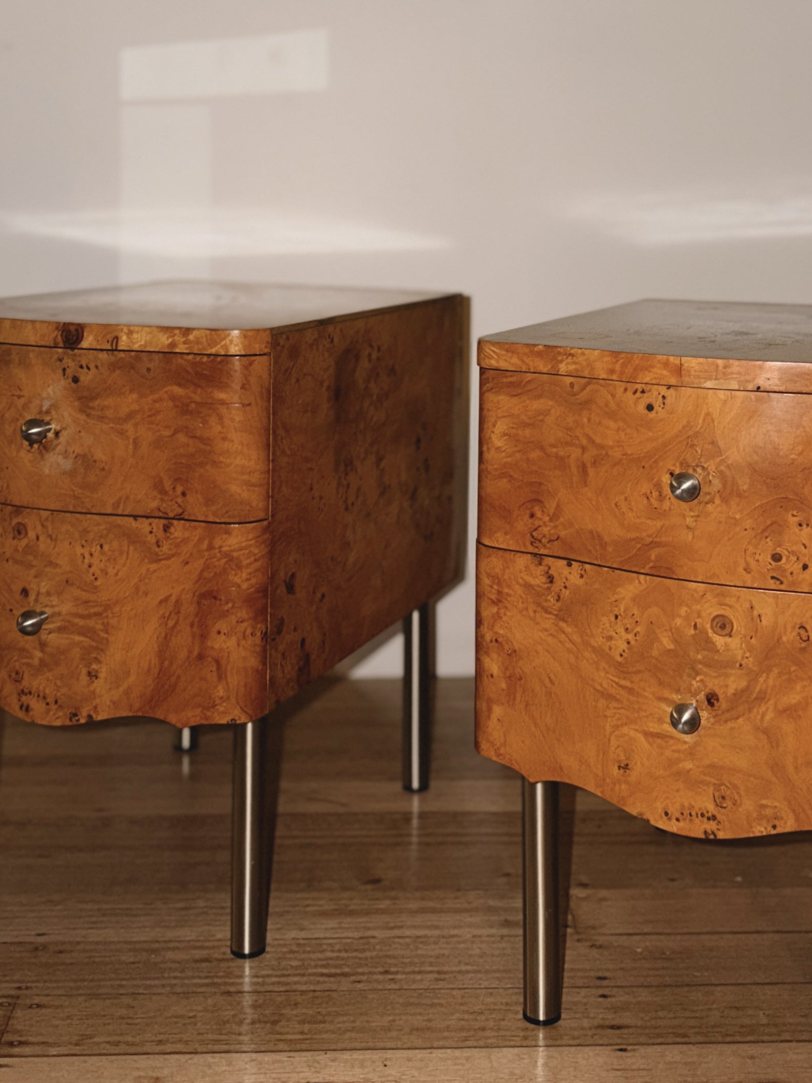 Wave Front Burl Bedside Tables