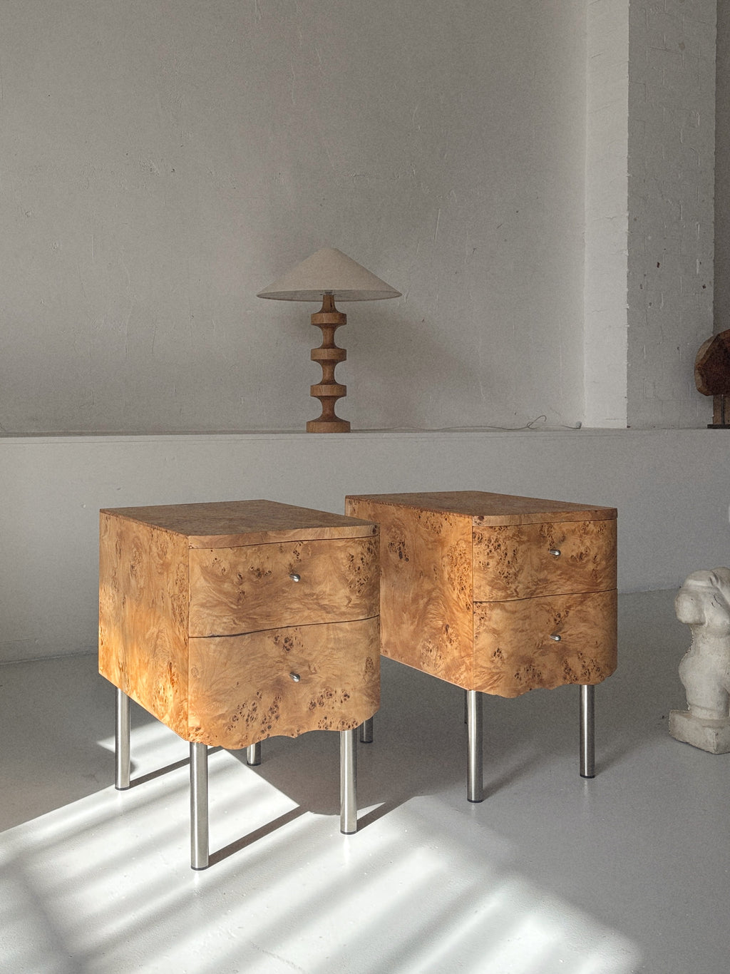 Curvy Burl Bedside Tables