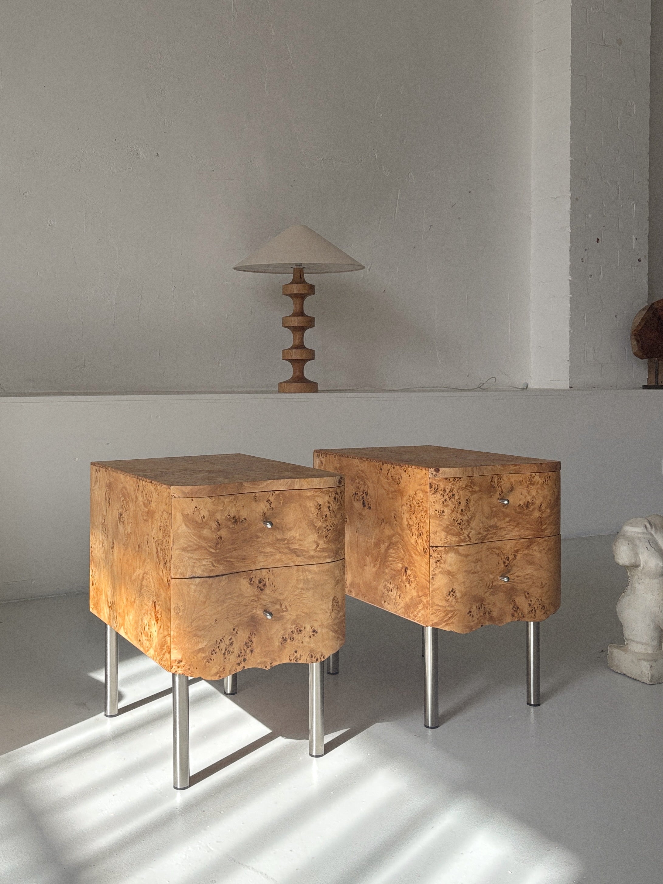 Curvy Burl Bedside Tables
