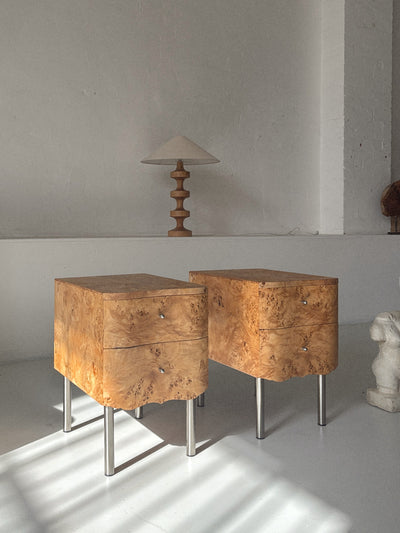 Curvy Burl Bedside Tables