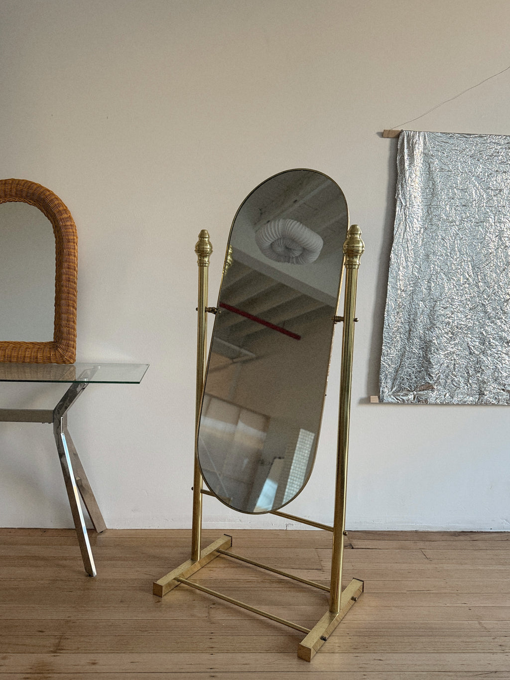 Vintage Brass Standing Mirror