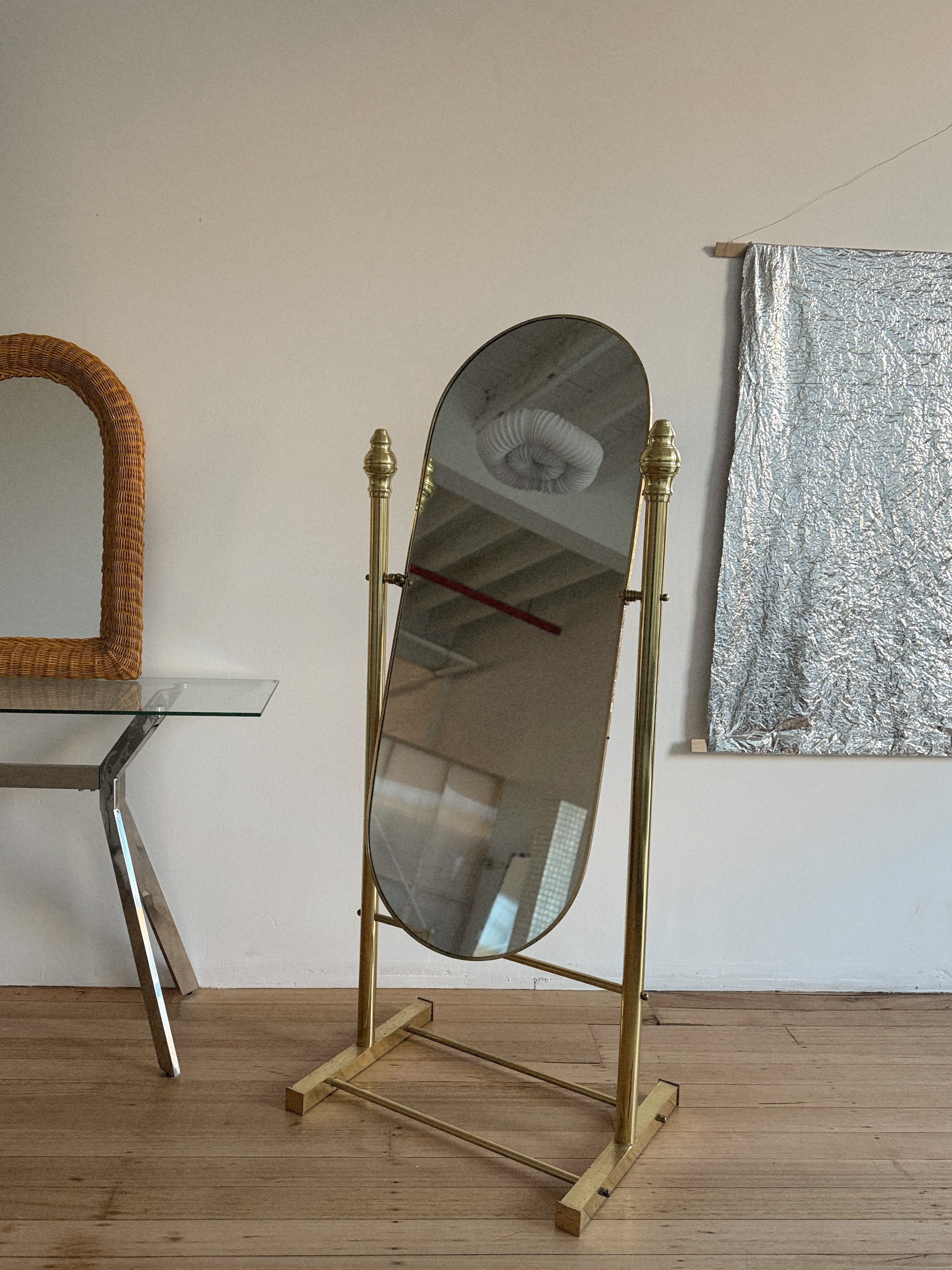 Vintage Brass Standing Mirror