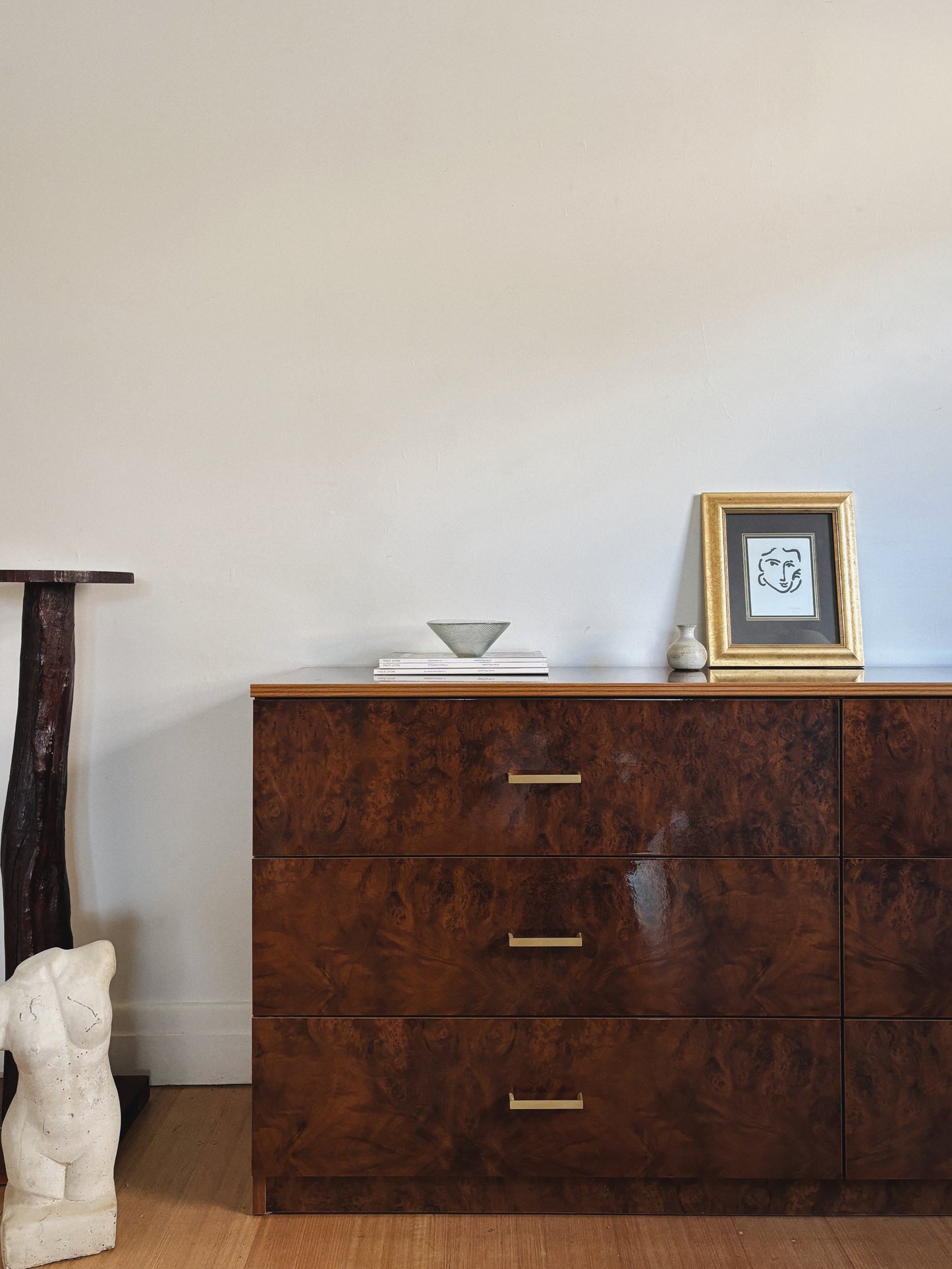 Glossy Burl Lowboy Drawers