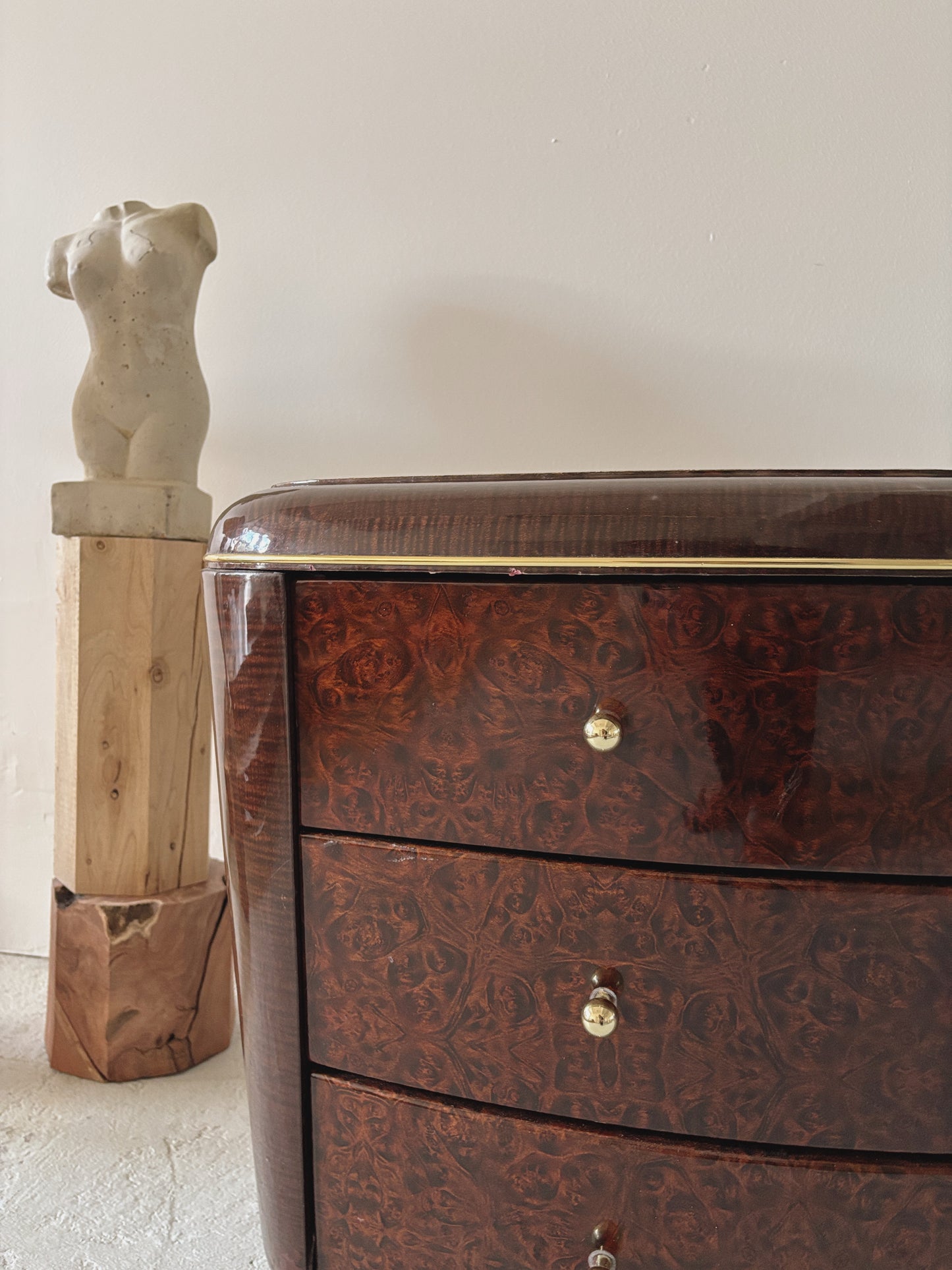 1990s Glossy Burl Bedside Tables