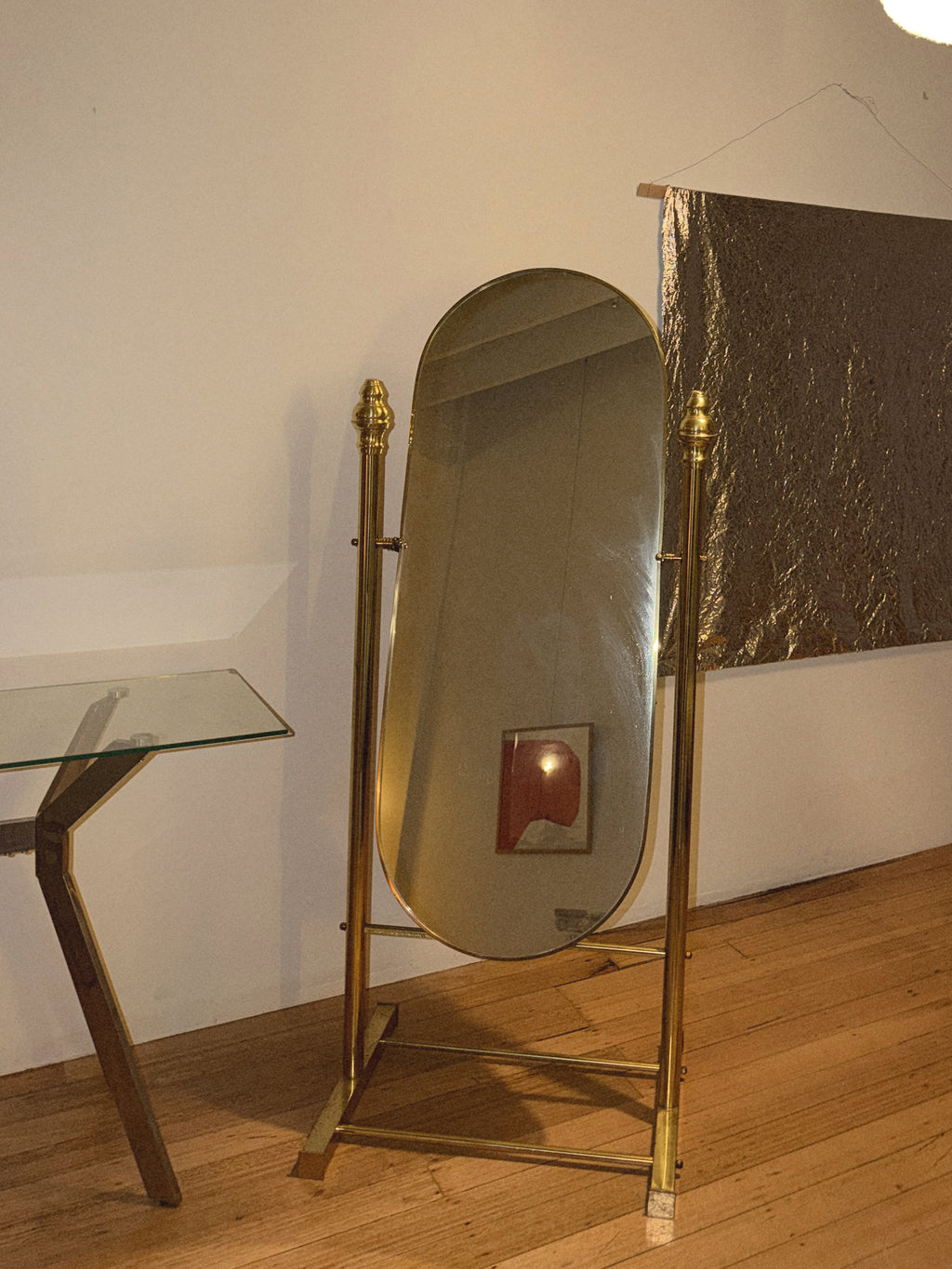Vintage Brass Standing Mirror