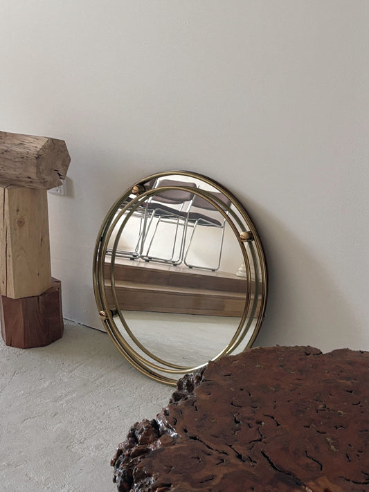 1970s Round Brass Mirror
