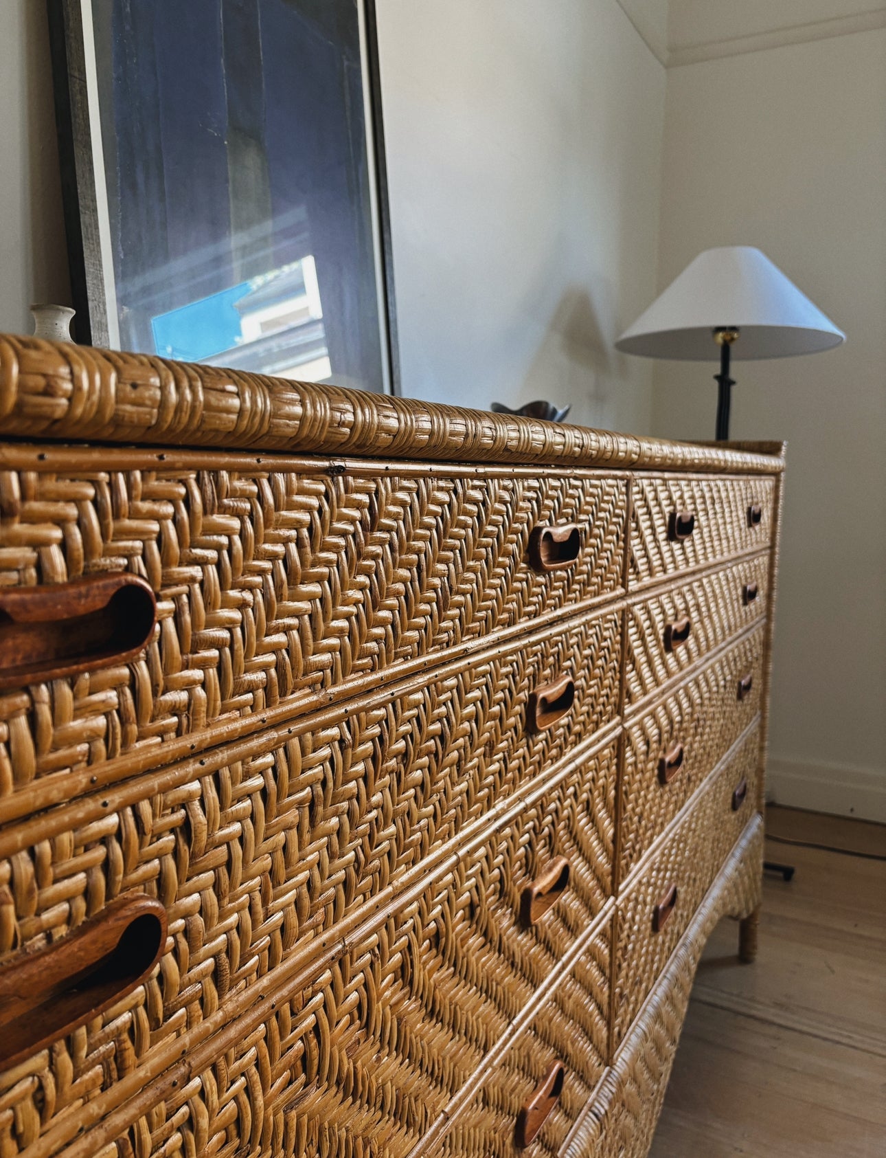 Mid Century Rattan Drawers