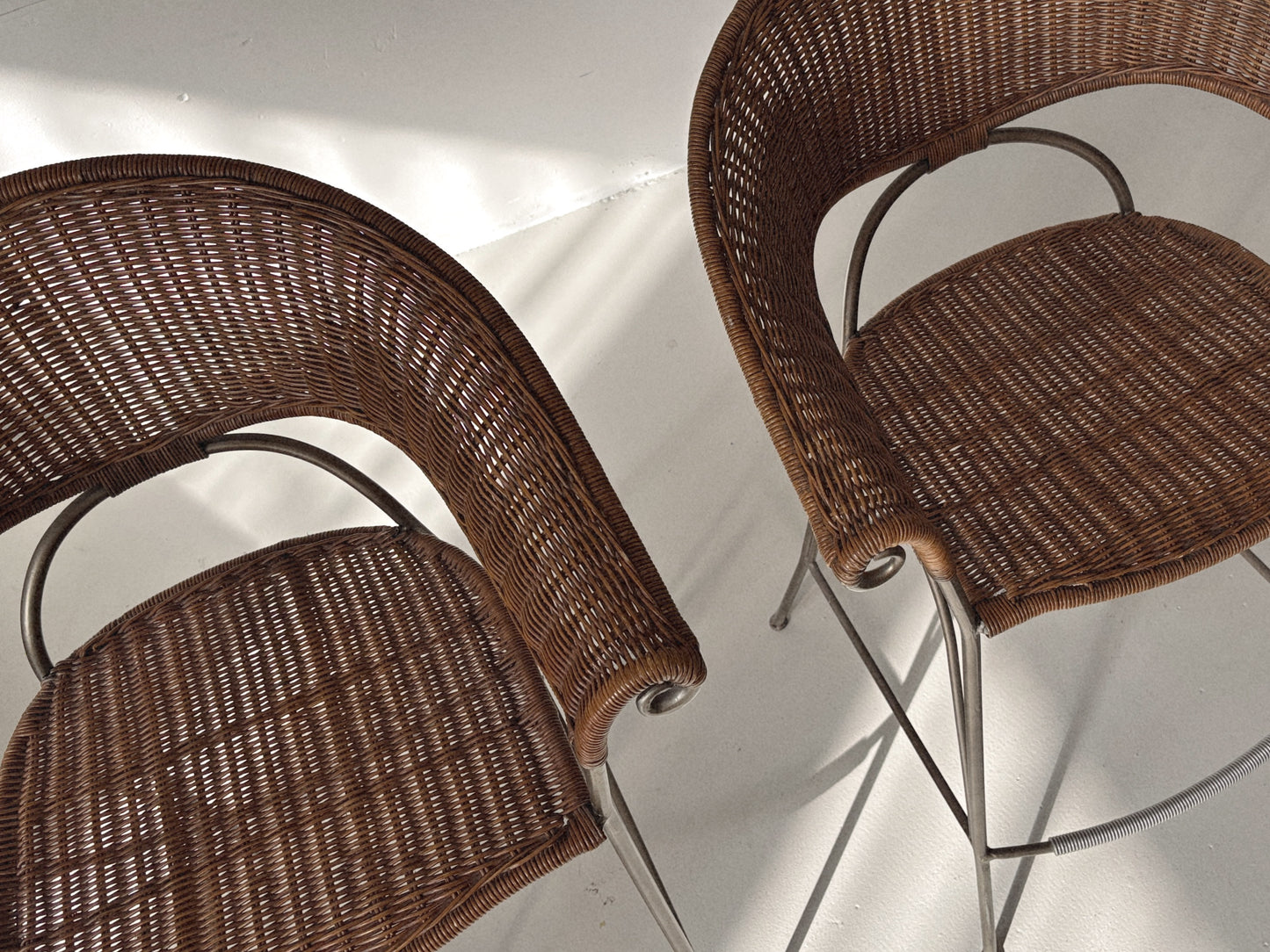 Set of 2 Rattan + Iron Stools