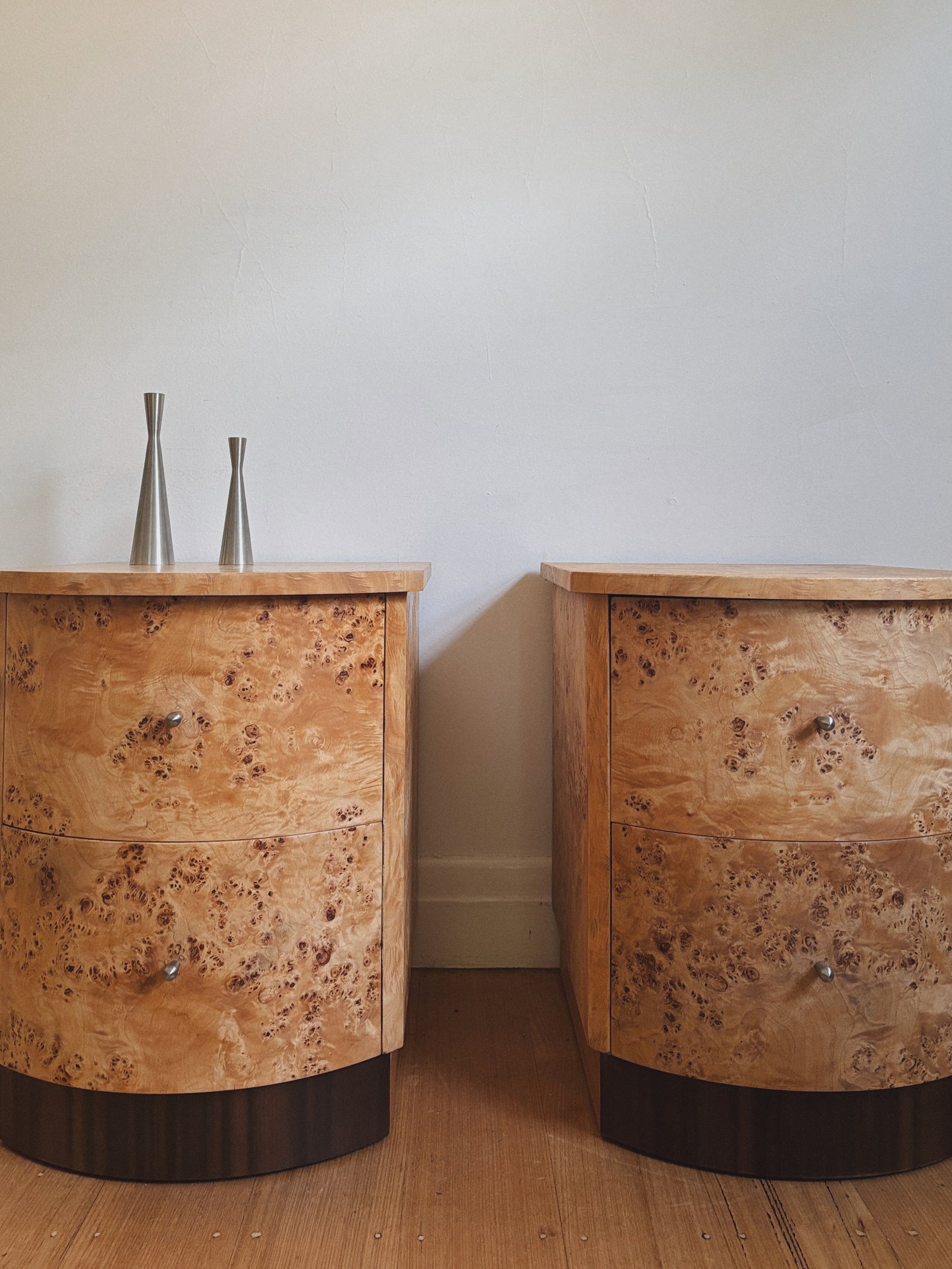 Custom Rounded Burl Bedside Tables