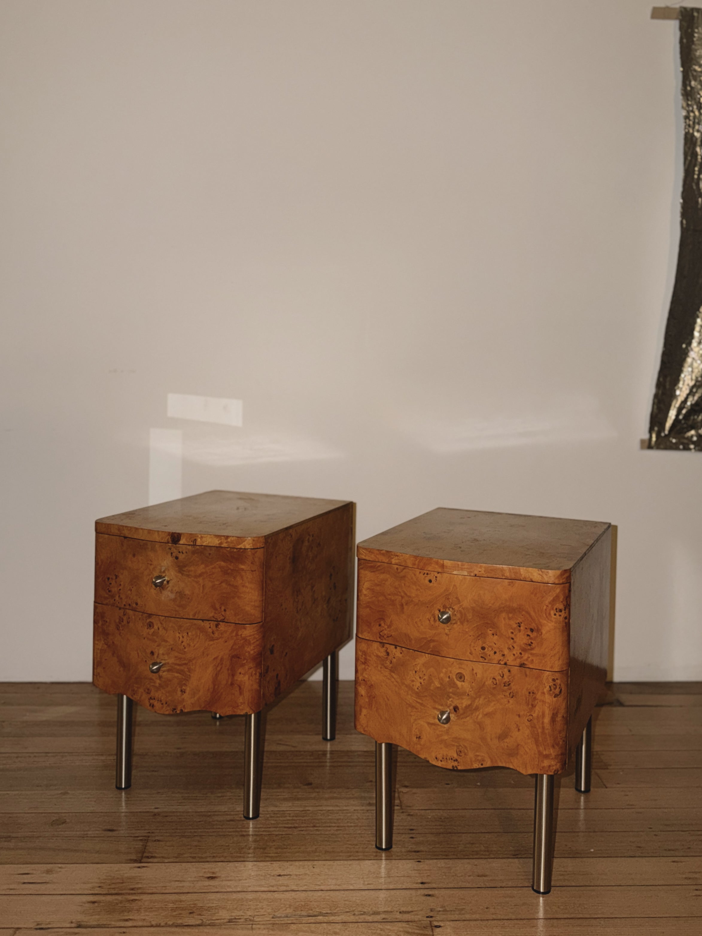 Wave Front Burl Bedside Tables