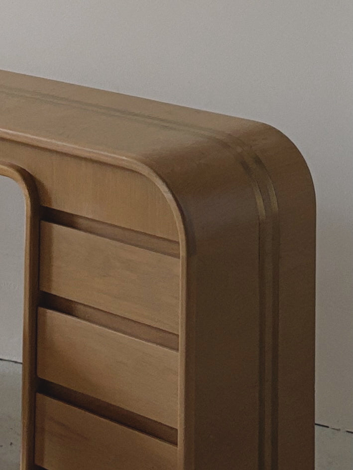 Custom 1980s Brass Inlay Desk + Stool