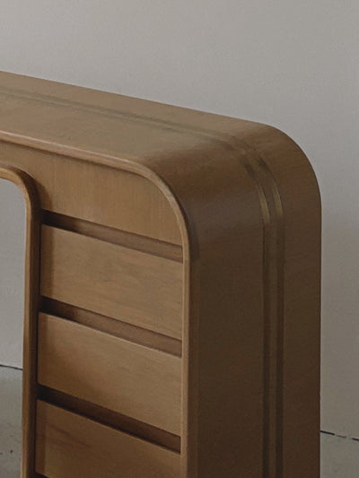 Custom 1980s Brass Inlay Desk + Stool